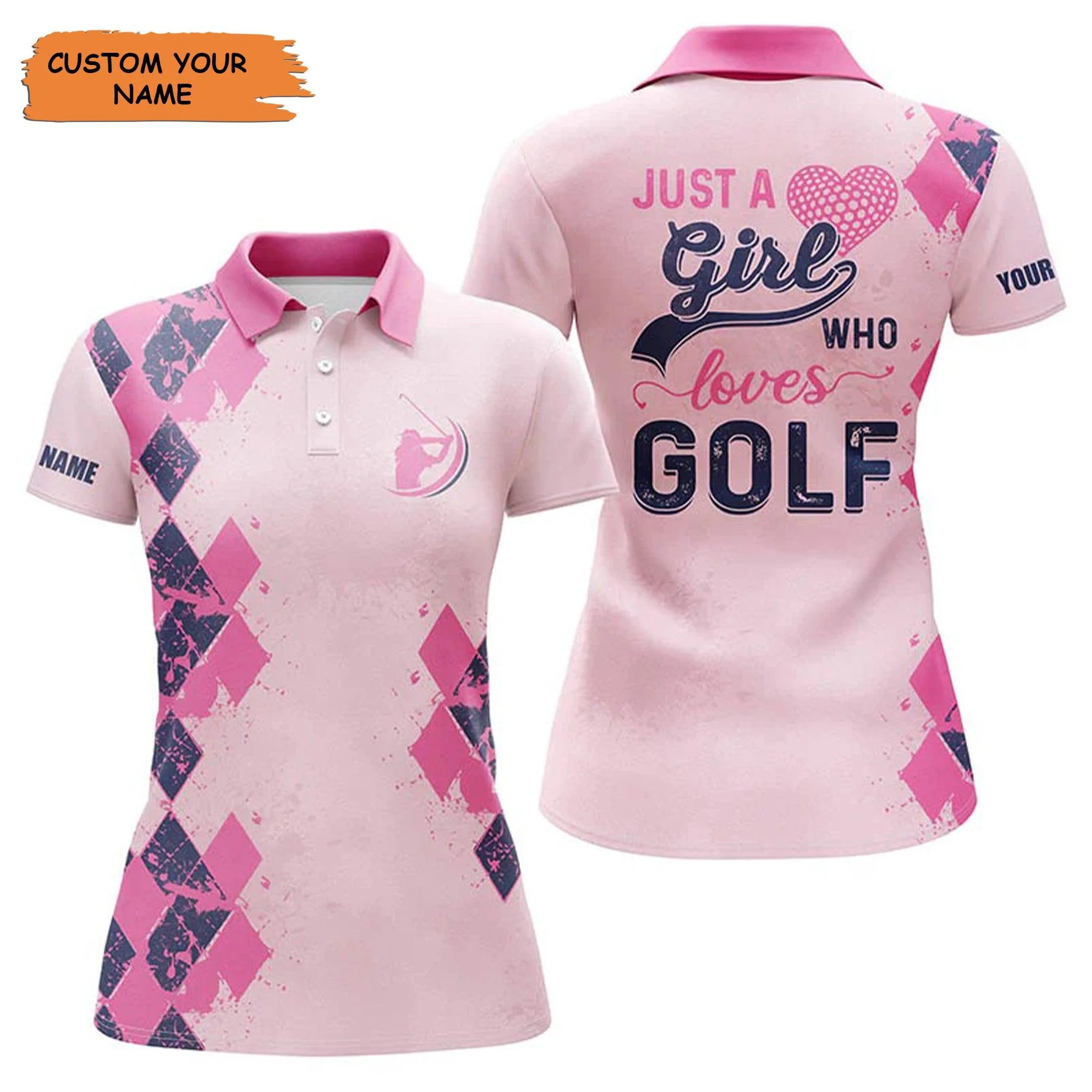 Customized Name Golf Women Polo Shirts, Funny Pink Personalized Just A Girl Who Loves Golf Polo Shirts - Perfect Gift For Ladies, Golfers, Golf Lovers