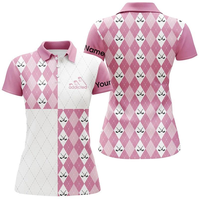Customized Name Golf Women Polo Shirts, Golf Addicted Personalized Pink White Golf Ball Clubs Pattern Shirts - Perfect Gift For Golfers, Golf Lovers - Image 2