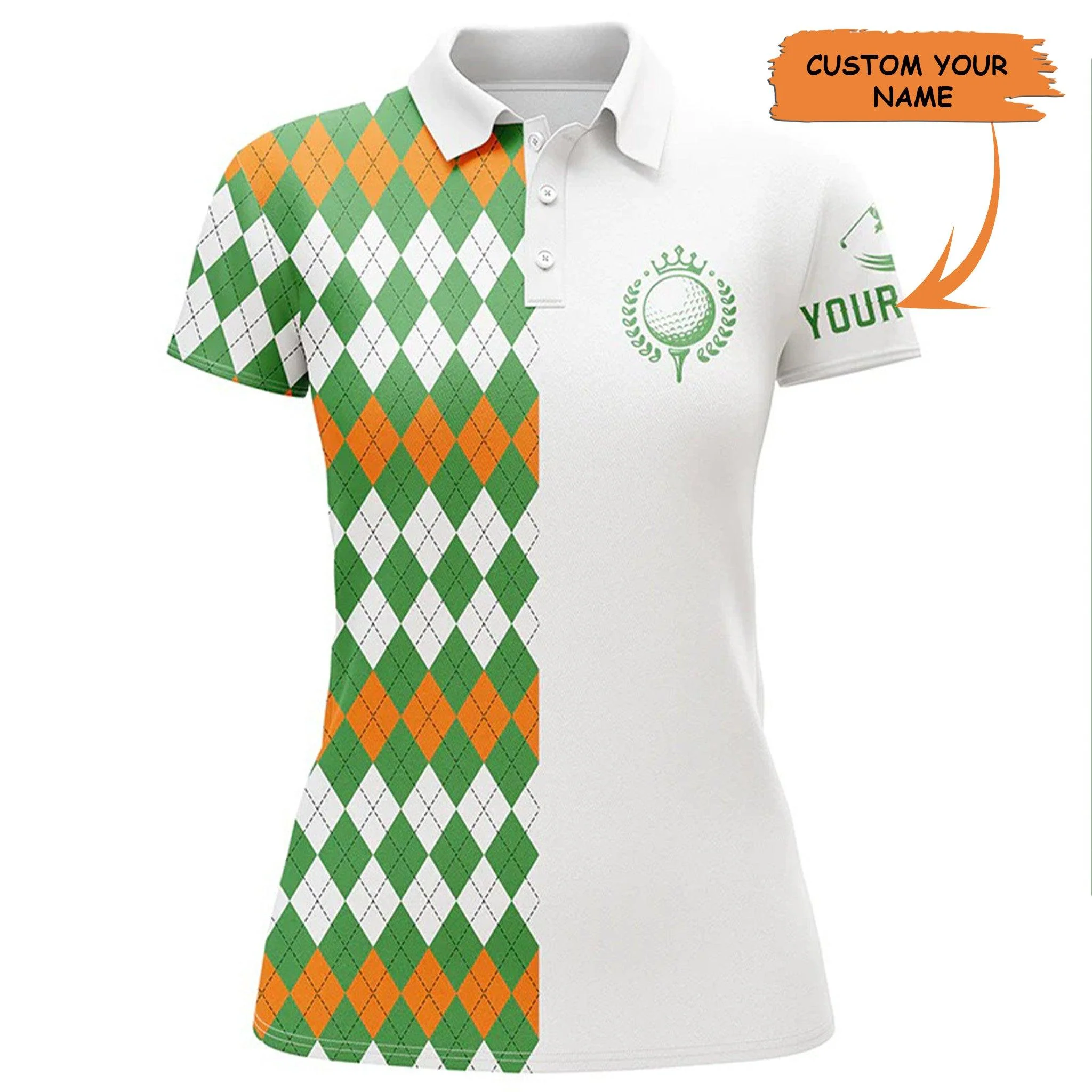 Customized Name Golf Women Polo Shirts, Golf Polo Shirts  Personalized St Patricks Day Argyle Plaid Pattern - Perfect Gift For Golfers, Golf Lovers