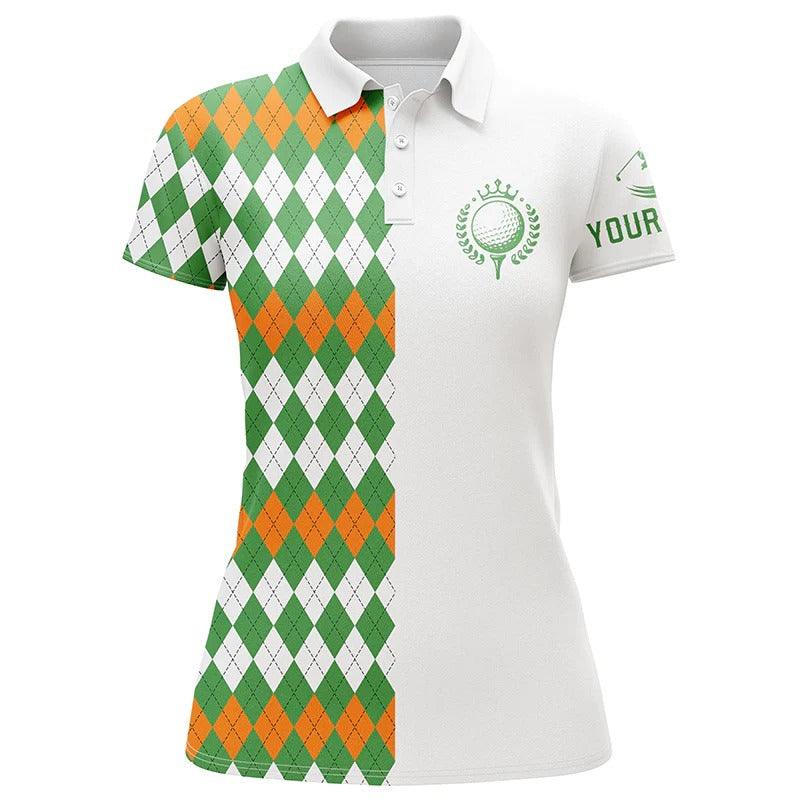 Customized Name Golf Women Polo Shirts, Golf Polo Shirts  Personalized St Patricks Day Argyle Plaid Pattern - Perfect Gift For Golfers, Golf Lovers - Image 2