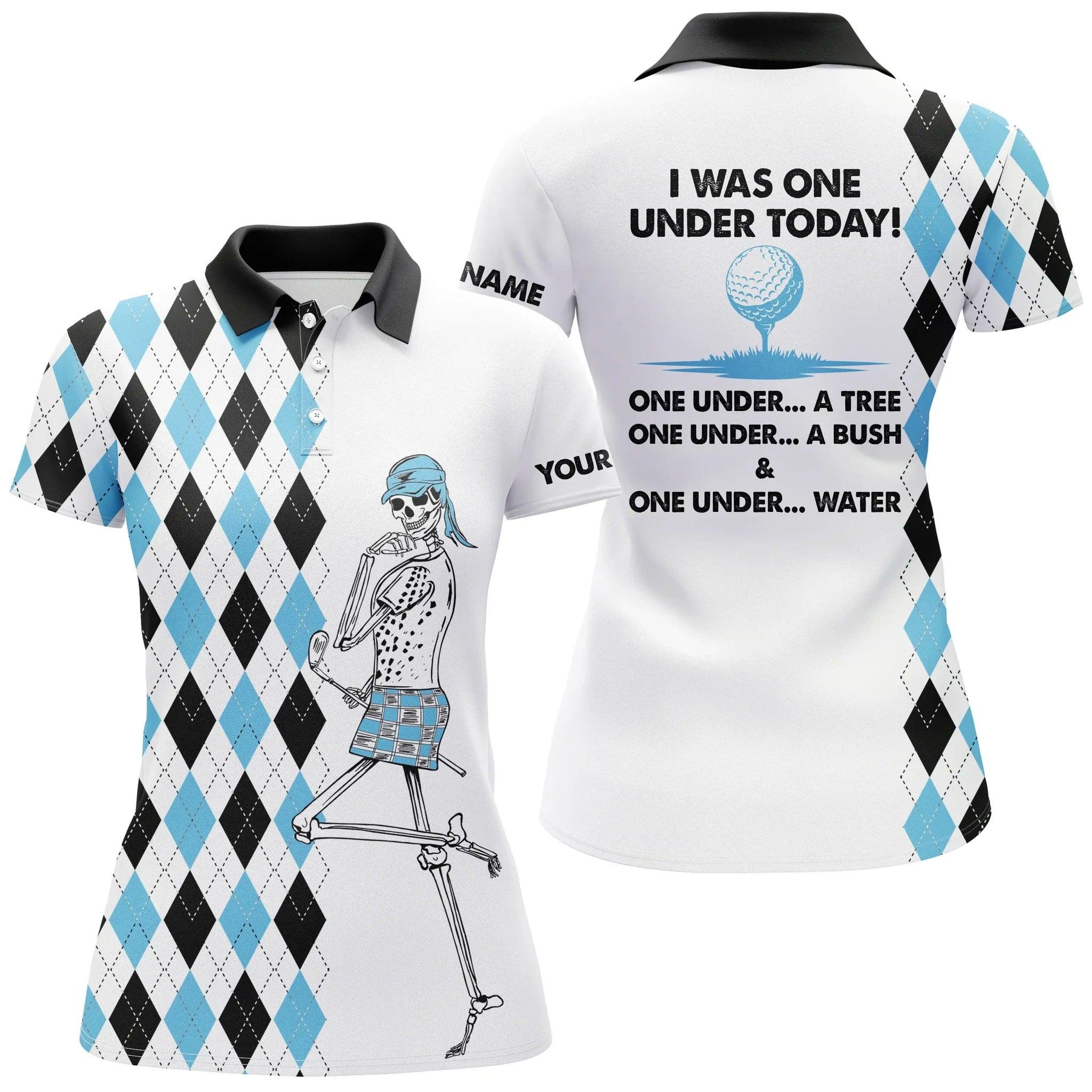 Customized Name Golf Women Polo Shirts, Golf Skeleton Personalized I Was One Under Today One Under A Tree - Perfect Gift For Golfers, Golf Lovers - Image 2