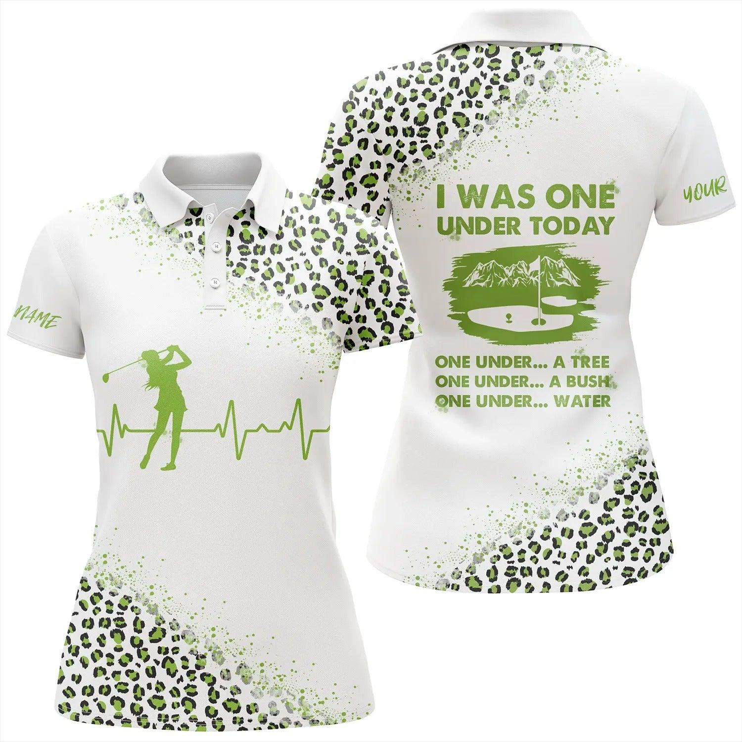 Customized Name Golf Women Polo Shirts,Green Leopard White Shirt Personalized I Was One Under Today Polo Shirt - Perfect Gift For Golfers, Golf Lovers - Image 2