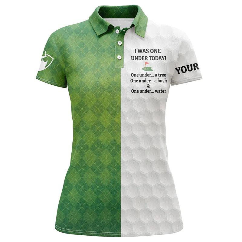 Customized Name Golf Women Polo Shirts, Green White Shirts Personalized I Was One Under Today Golf Shirts - Perfect Gift For Golfers, Golf Lovers - Image 2