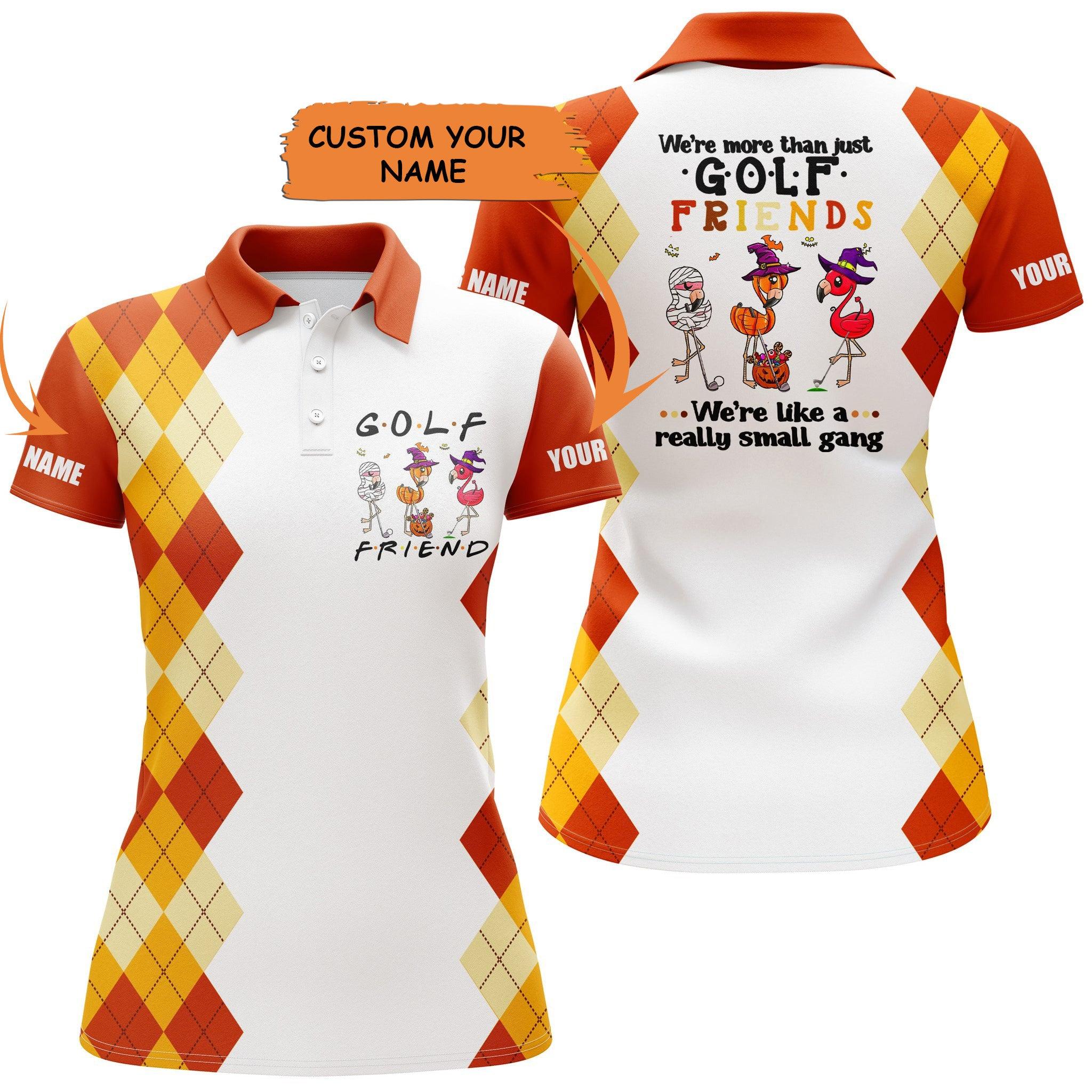 Customized Name Golf Women Polo Shirts, Halloween Flamingo Personalized We're More Than Just Golf Friends  - Perfect Gift For Golfers, Golf Lovers