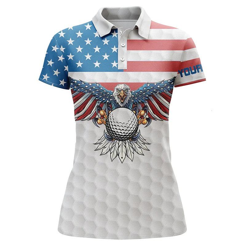 Customized Name Golf Women Polo Shirts, Personalized American Flag Eagle Golf Ball Patriot Shirts For Ladies - Perfect Gift For Golfers, Golf Lovers - Image 2