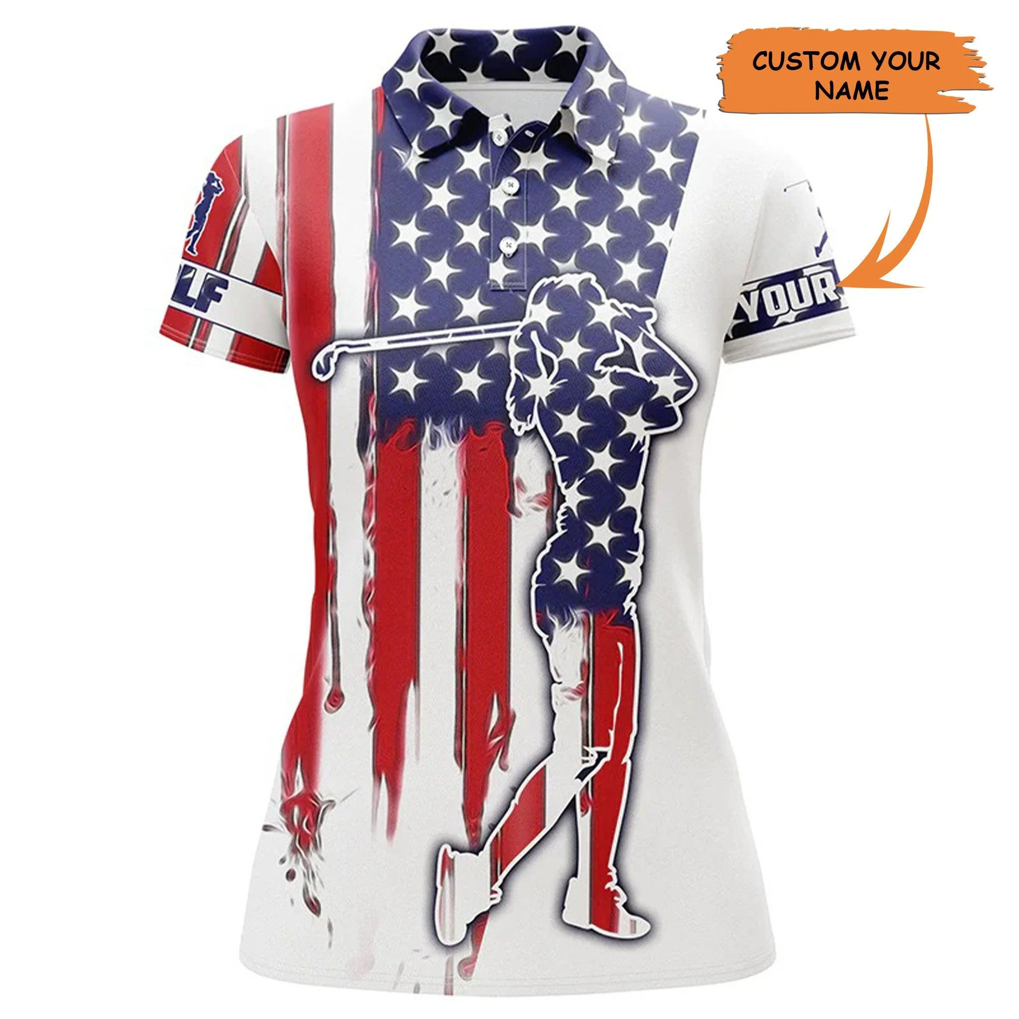 Customized Name Golf Women Polo Shirts, Personalized American Flag White Patriot Golf Player Polo Shirts  - Perfect Gift For Golfers, Golf Lovers