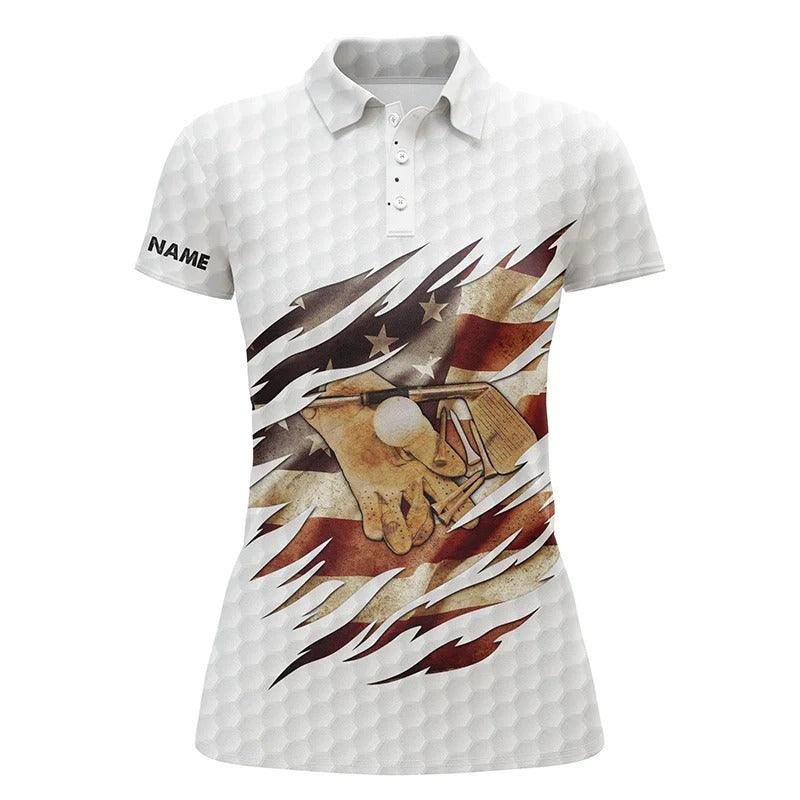 Customized Name Golf Women Polo Shirts, Personalized American Flag White Patriot Women Polo Shirts - Perfect Gift For Ladies, Golfers, Golf Lovers - Image 2
