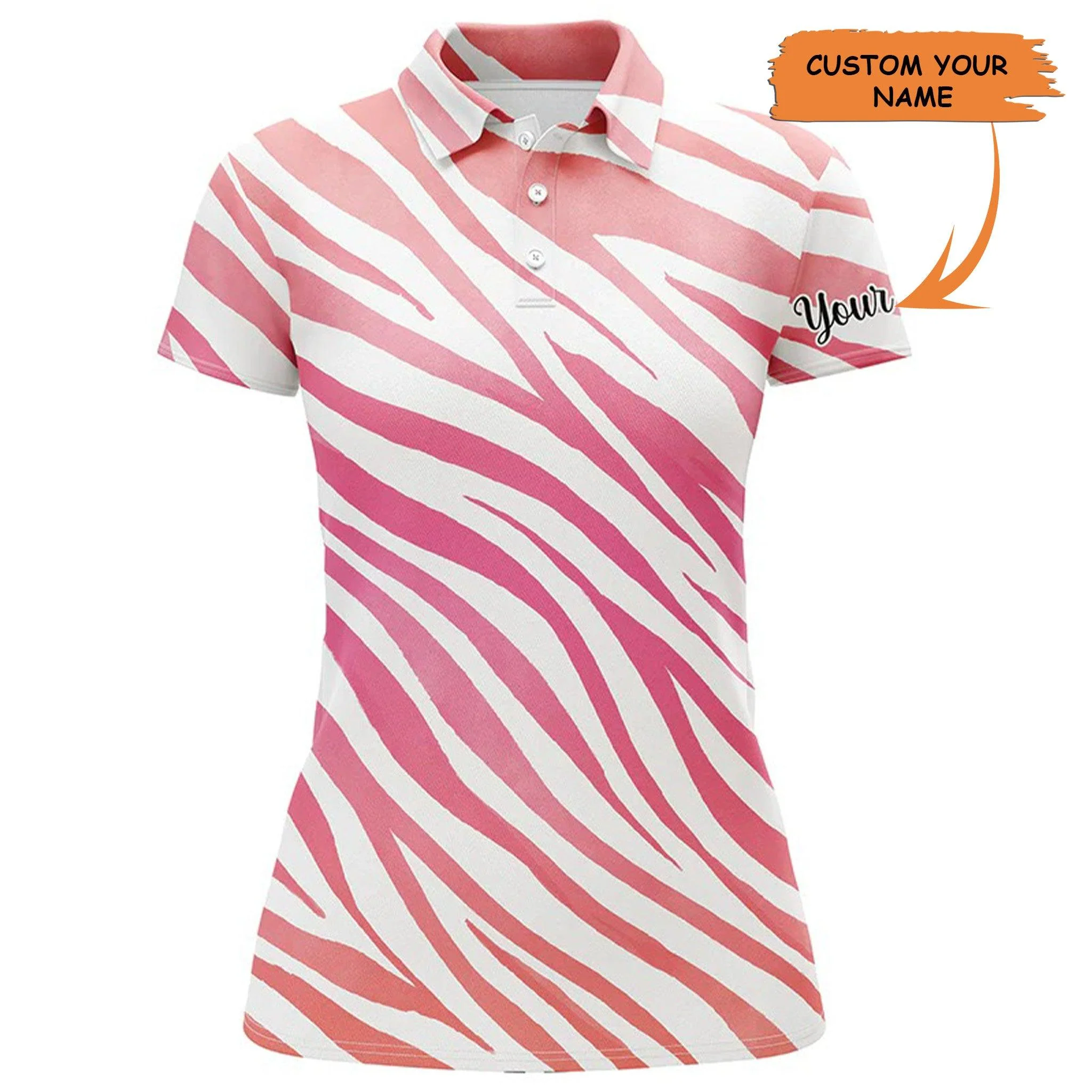 Customized Name Golf Women Polo Shirts, Personalized Beautiful Pink Zebra Pattern Polo Shirts - Perfect Gift For Ladies, Golfers, Golf Lovers