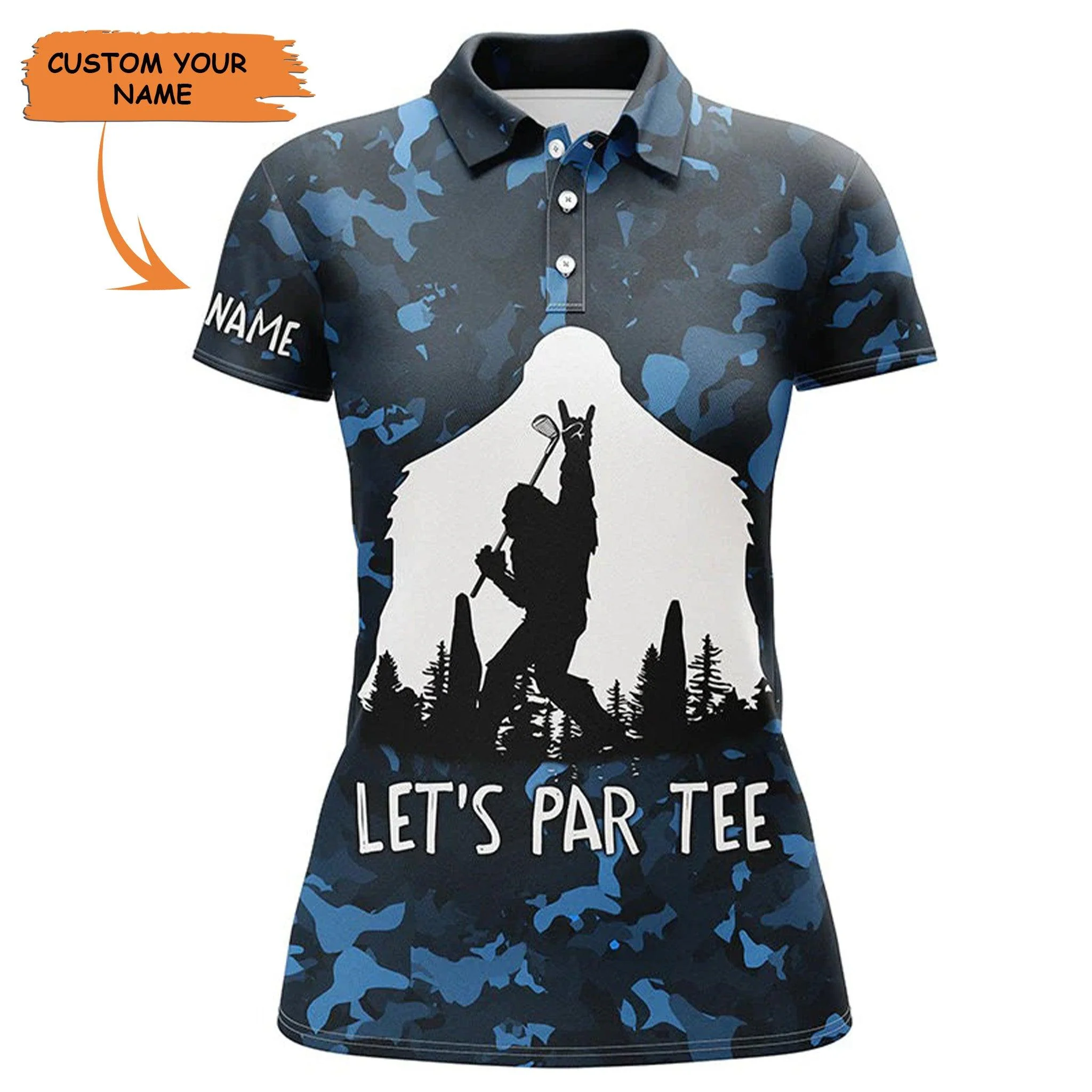 Customized Name Golf Women Polo Shirts, Personalized Bigfoot, Lets Par Tee Black Golf Polo Shirts - Perfect Gift For Ladies, Golfers, Golf Lovers