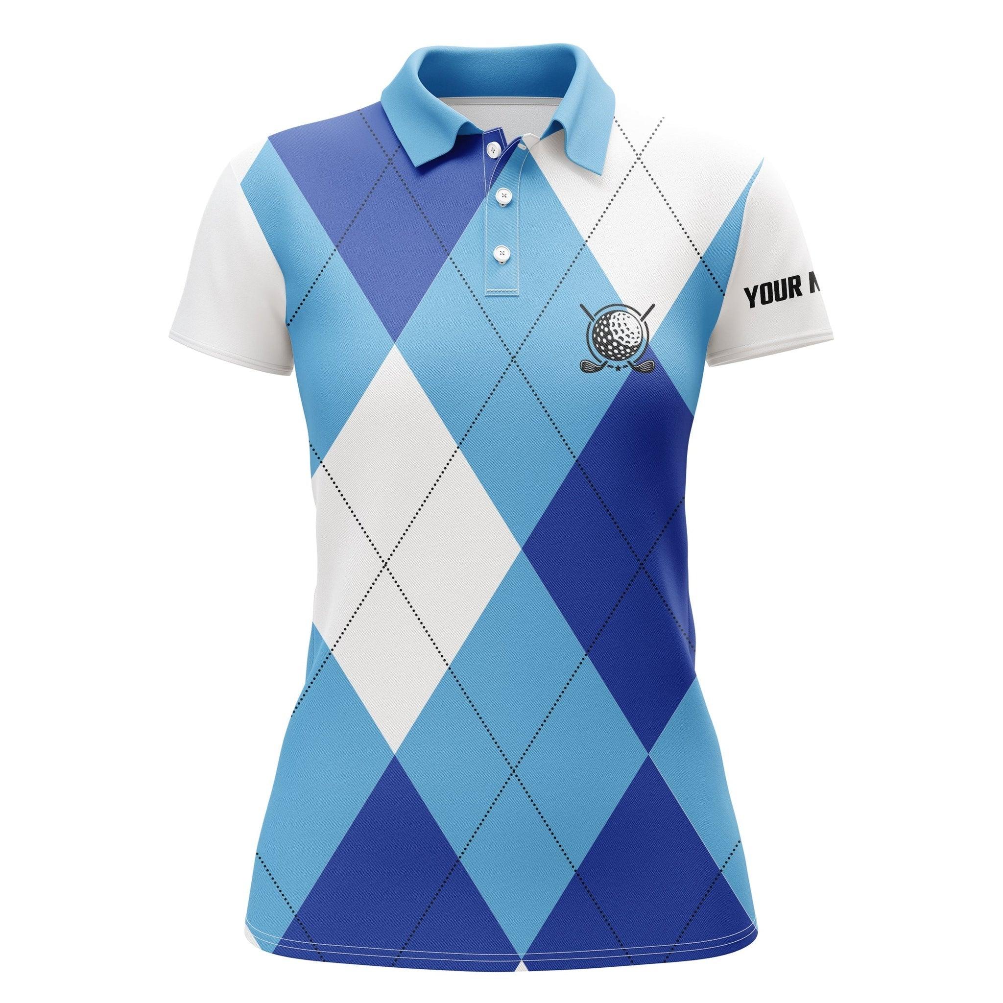 Customized Name Golf Women Polo Shirts, Personalized Blue And White Golf Pattern Golf Polo Shirts - Perfect Gift For Ladies, Golf Lovers, Golfers - Image 2
