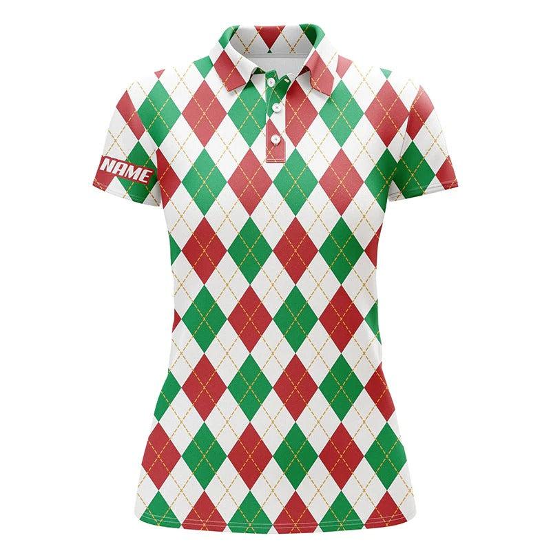 Customized Name Golf Women Polo Shirts, Personalized Christmas Plaid Argyle Pattern Golf Polo Shirts - Perfect Gift For Ladies, Golfers, Golf Lovers - Image 2