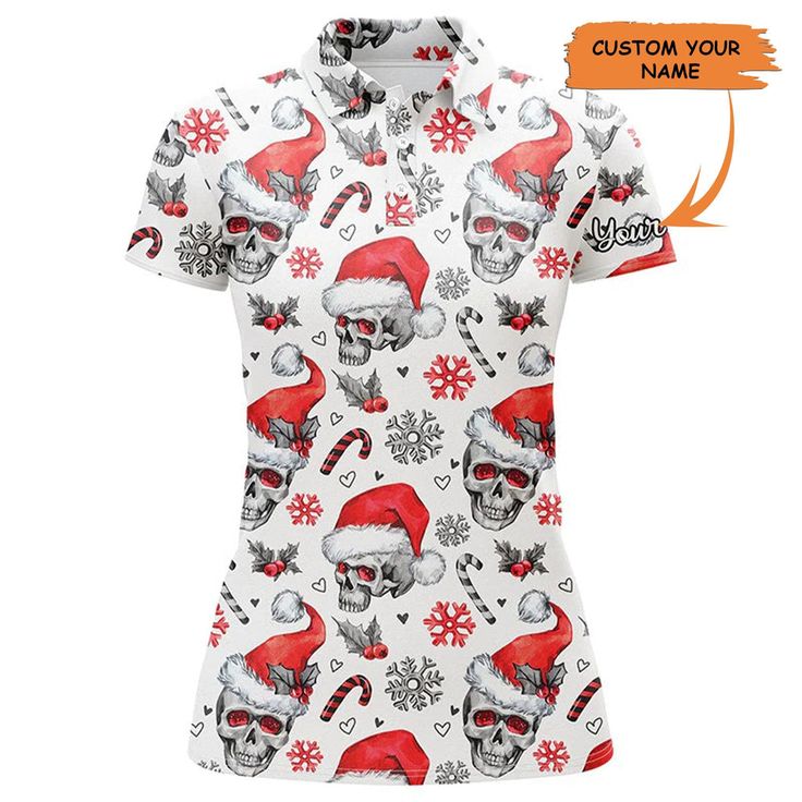 Customized Name Golf Women Polo Shirts, Personalized Christmas Skull Pattern Golf Polo Shirts - Perfect Gift For Ladies, Golf Lovers, Golfers - Image 2