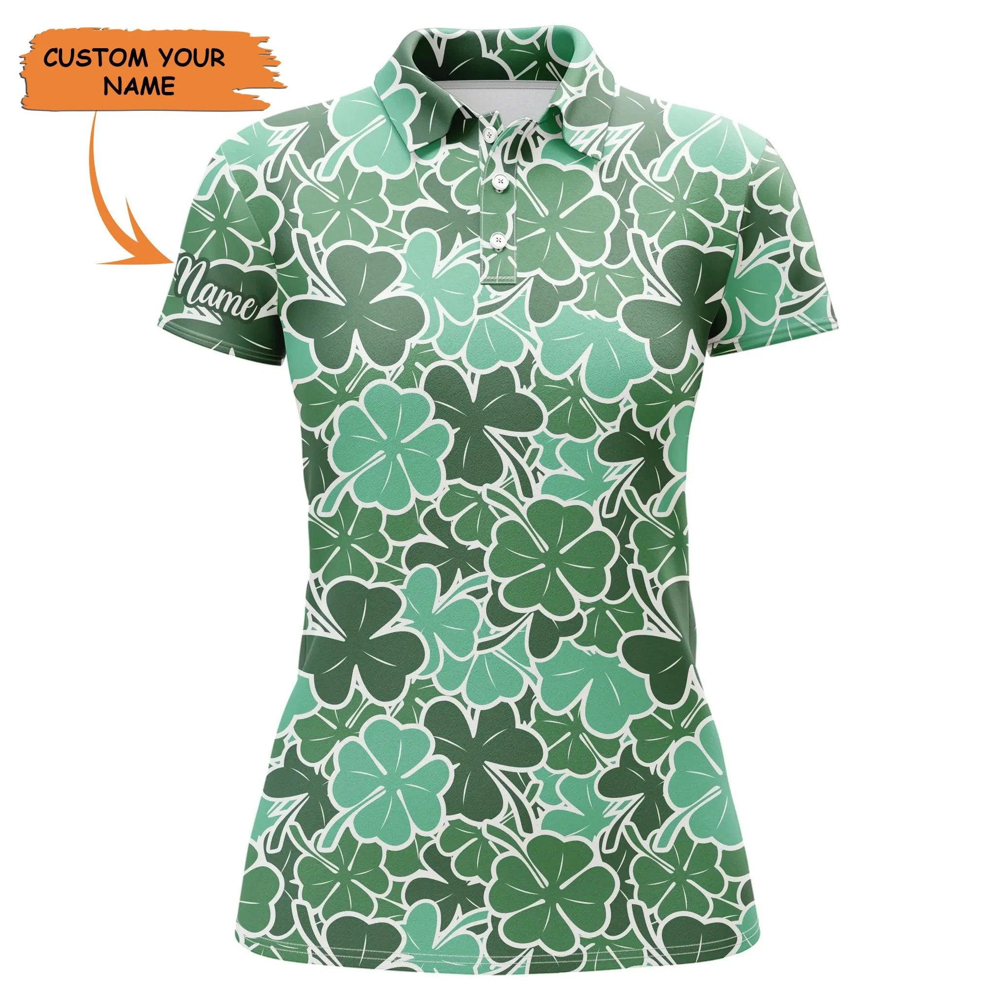 Customized Name Golf Women Polo Shirts, Personalized Clover Leaf Floral St. Patrick's Day Polo Shirts - Perfect Gift For Ladies, Golfers, Golf Lovers