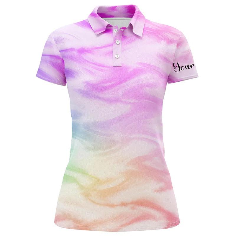 Customized Name Golf Women Polo Shirts, Personalized Colorful Watercolor Paint Pattern Polo Shirts - Perfect Gift For Ladies, Golf Lovers, Golfers - Image 2
