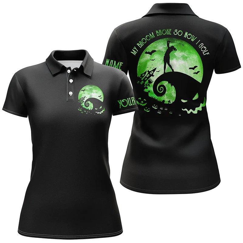 Customized Name Golf Women Polo Shirts, Personalized Funny Black Green Moon Halloween Polo Shirts - Perfect Gift For Ladies, Golfers, Golf Lovers - Image 2