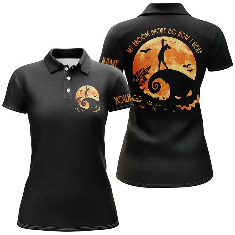 Customized Name Golf Women Polo Shirts, Personalized Funny Black Moon Halloween Golf Polo Shirts - Perfect Gift For Ladies, Golfers, Golf Lovers - Image 2