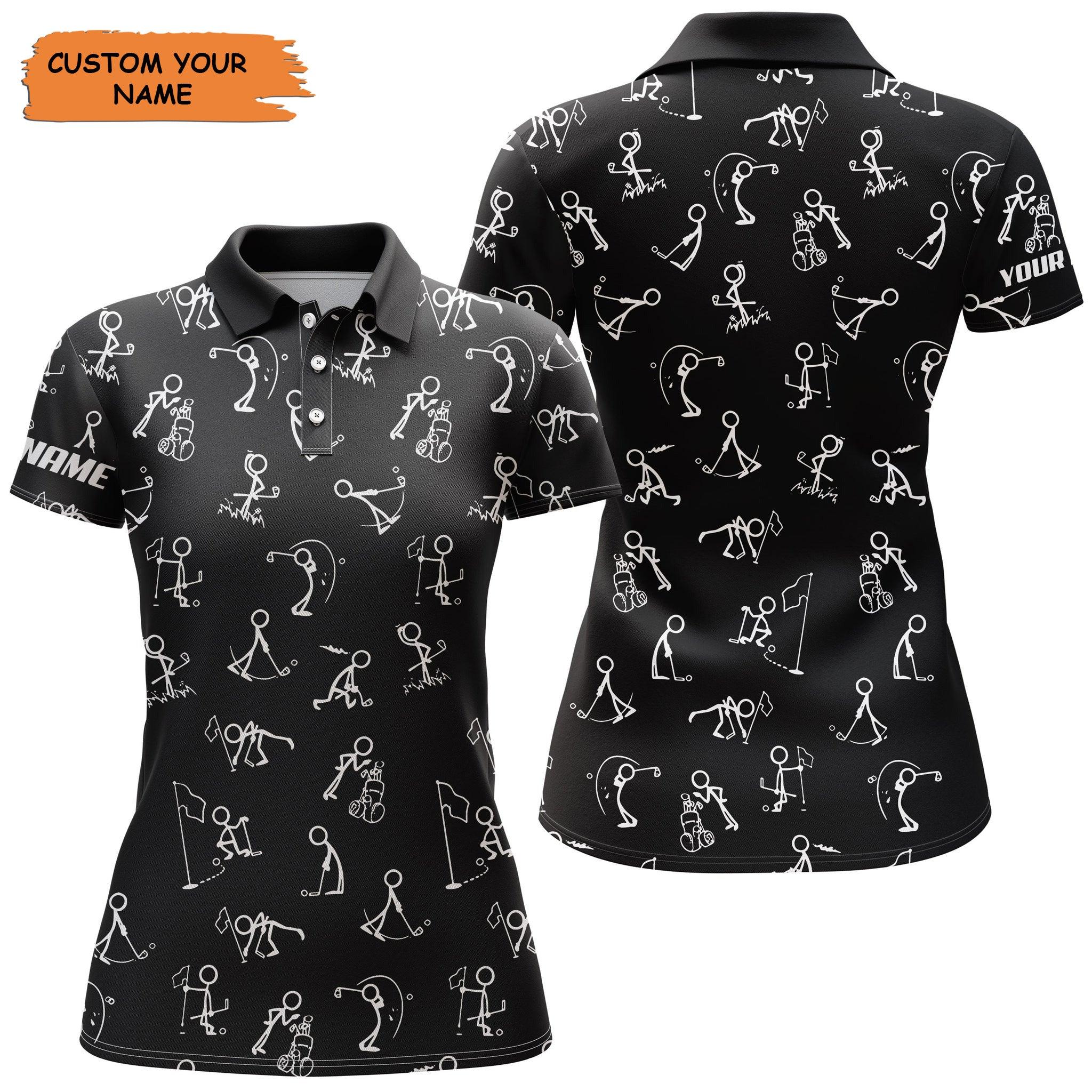 Customized Name Golf Women Polo Shirts, Personalized Funny Golf Pattern Black Polo Shirts - Perfect Gift For Ladies, Golf Lovers, Golfers