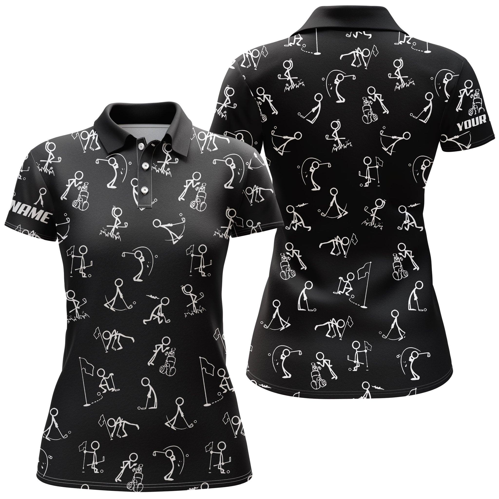 Customized Name Golf Women Polo Shirts, Personalized Funny Golf Pattern Black Polo Shirts - Perfect Gift For Ladies, Golf Lovers, Golfers - Image 2