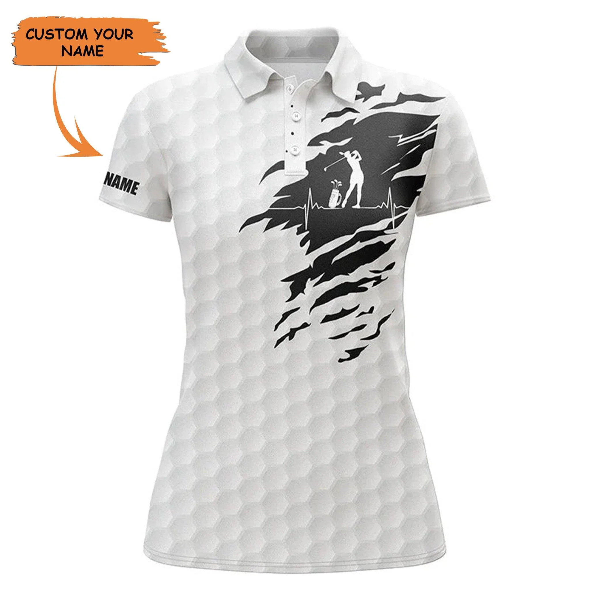Customized Name Golf Women Polo Shirts, Personalized Golf Ball Pattern White Golf Polo Shirts - Perfect Gift For Ladies, Golf Lovers, Golfers