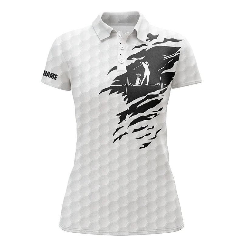 Customized Name Golf Women Polo Shirts, Personalized Golf Ball Pattern White Golf Polo Shirts - Perfect Gift For Ladies, Golf Lovers, Golfers - Image 2