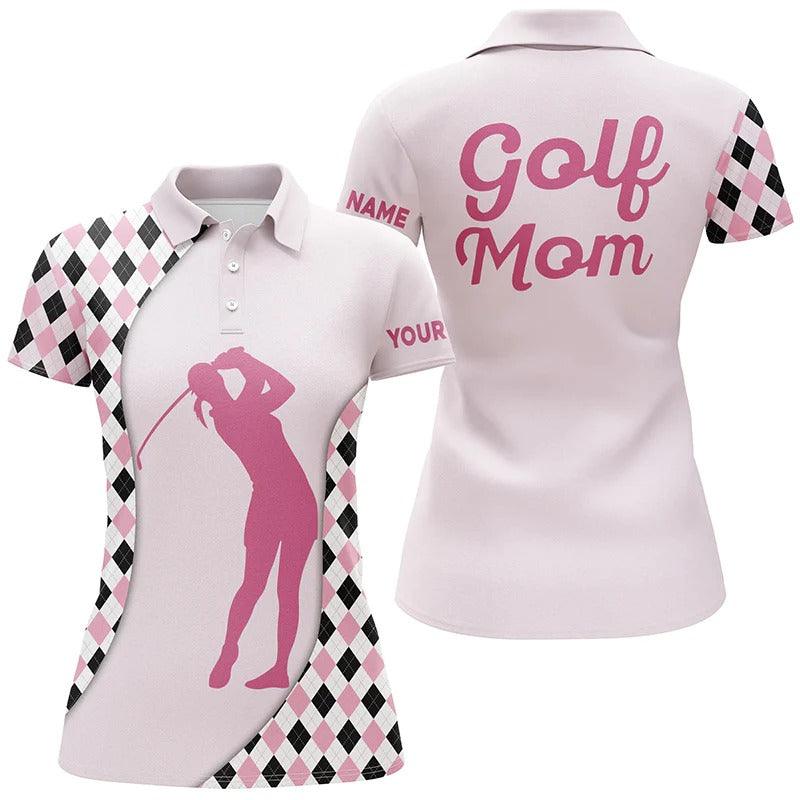 Customized Name Golf Women Polo Shirts, Personalized Golf Mom Pink Argyle Pattern Golf Polo Shirts - Perfect Gift For Ladies, Golf Lovers, Golfers - Image 2