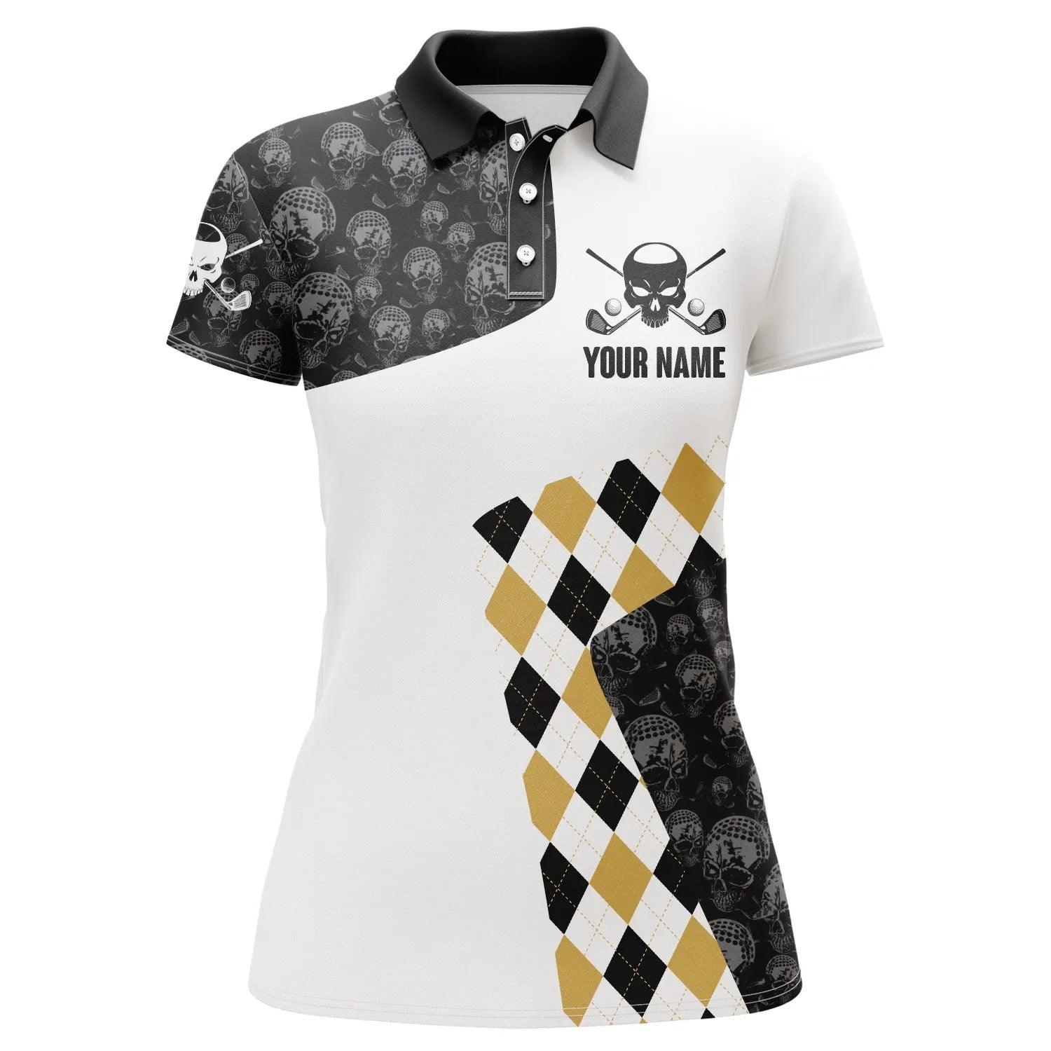 Customized Name Golf Women Polo Shirts, Personalized Golf Skull Argyle Pattern Golf Tournament Shirts - Perfect Gift For Ladies, Golf Lovers, Golfers - Image 2