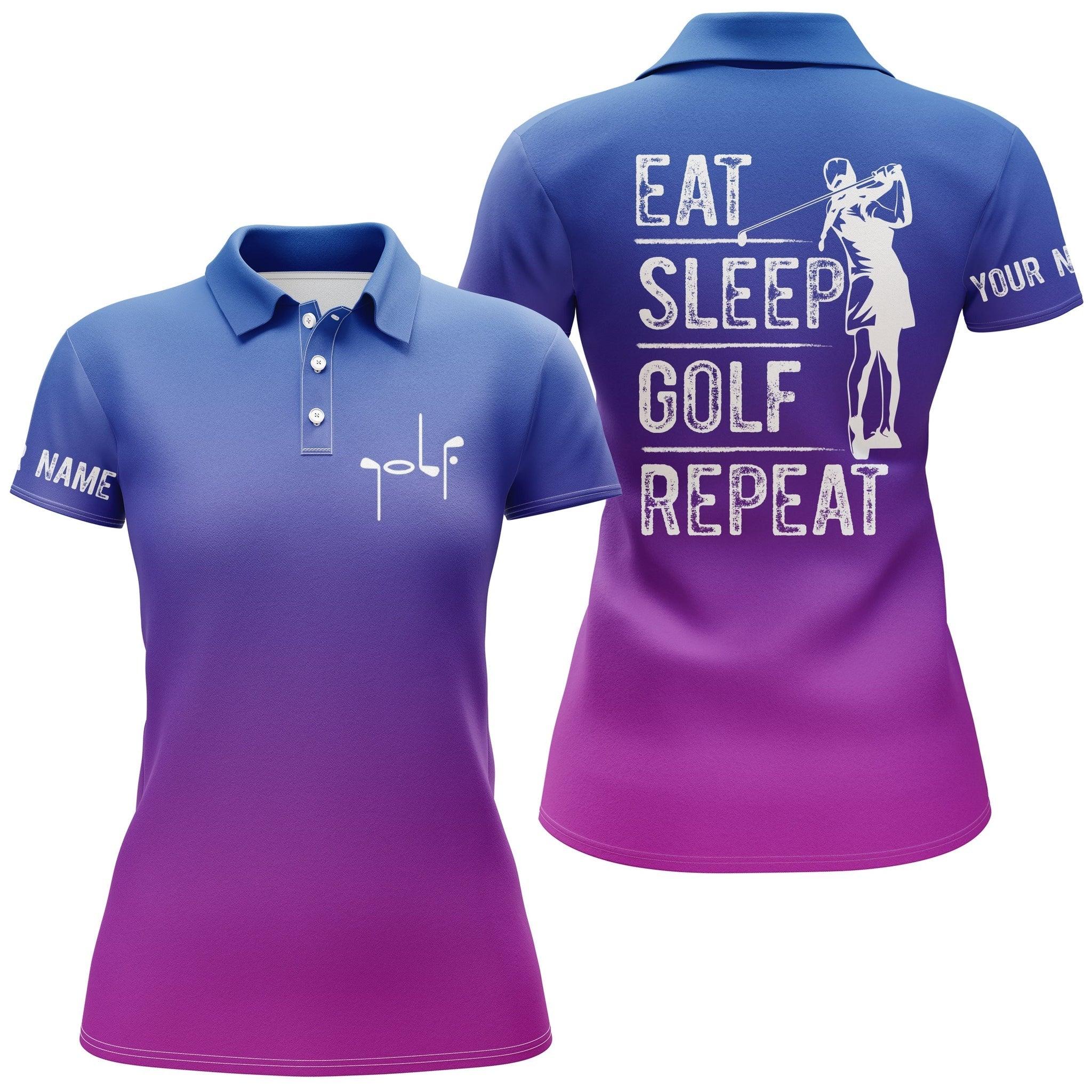 Customized Name Golf Women Polo Shirts, Personalized Gradient Color Eat Sleep Golf Repeat Polo Shirts - Perfect Gift For Ladies, Golfers, Golf Lovers - Image 2
