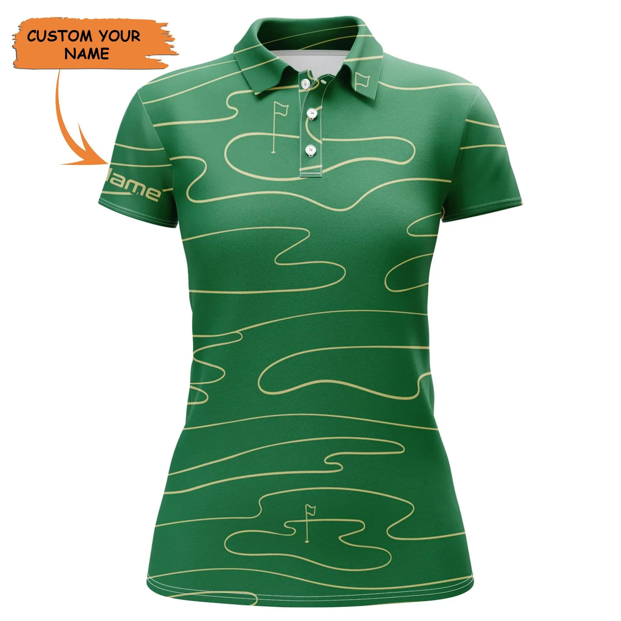 Customized Name Golf Women Polo Shirts, Personalized Green Golf Course Pattern Tournament Golf Shirts - Perfect Gift For Ladies, Golf Lovers, Golfers