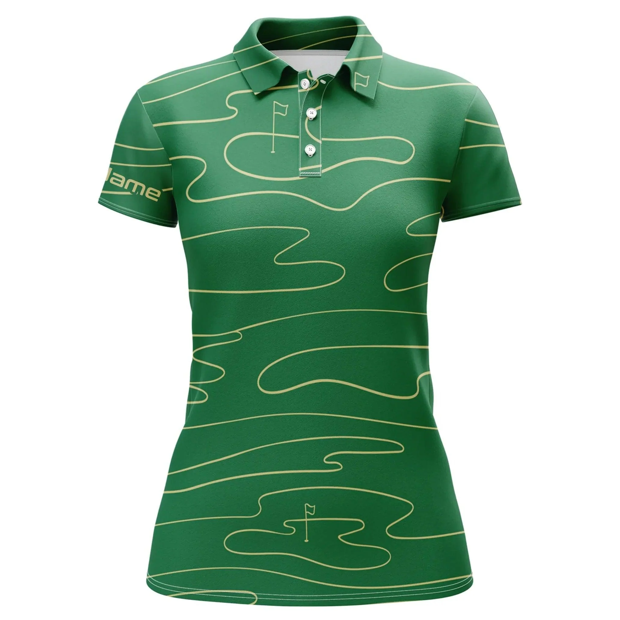 Customized Name Golf Women Polo Shirts, Personalized Green Golf Course Pattern Tournament Golf Shirts - Perfect Gift For Ladies, Golf Lovers, Golfers - Image 2