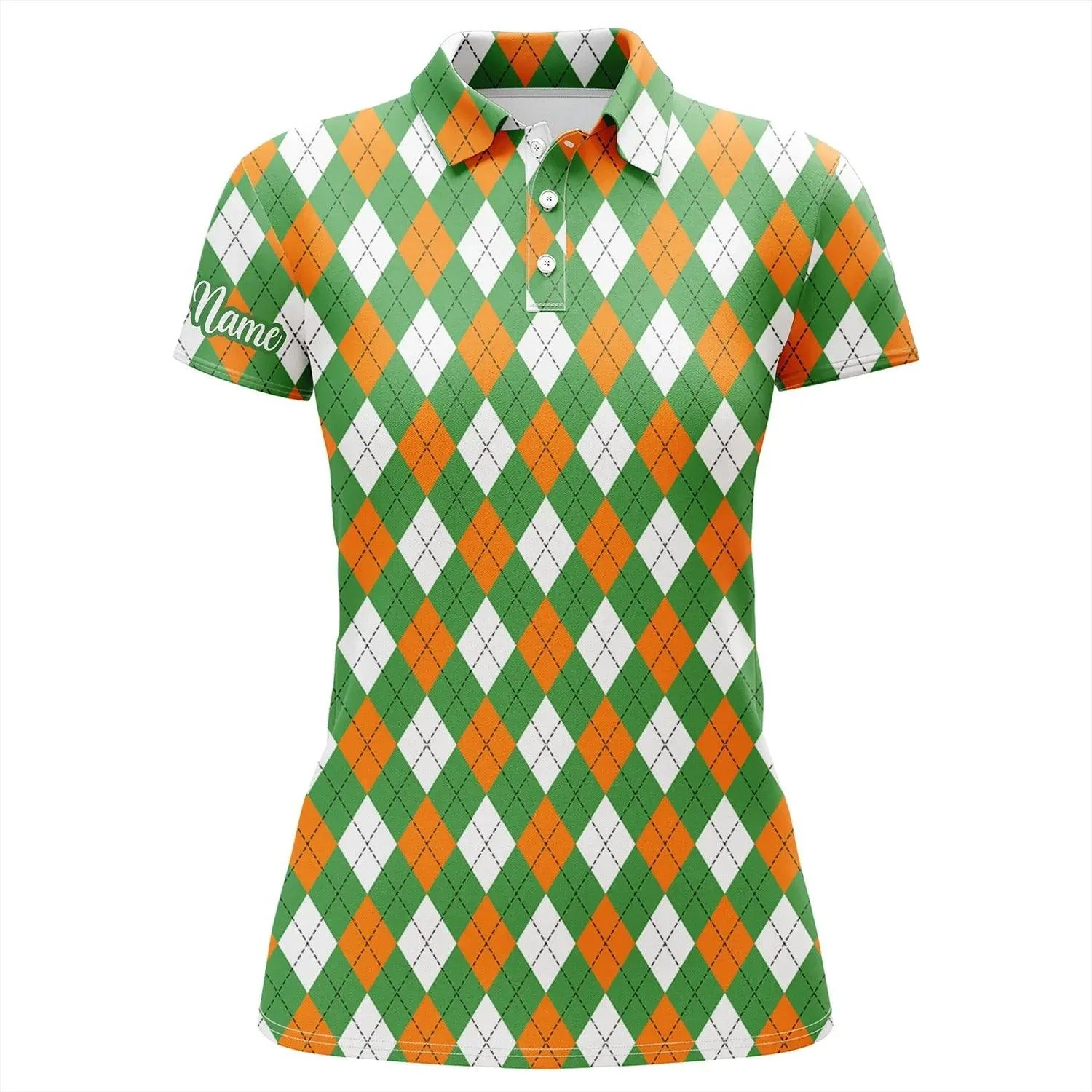 Customized Name Golf Women Polo Shirts, Personalized Green, Orange, White Pattern St. Patrick's Day Shirts - Perfect Gift For Golf Lovers, Golfers - Image 2
