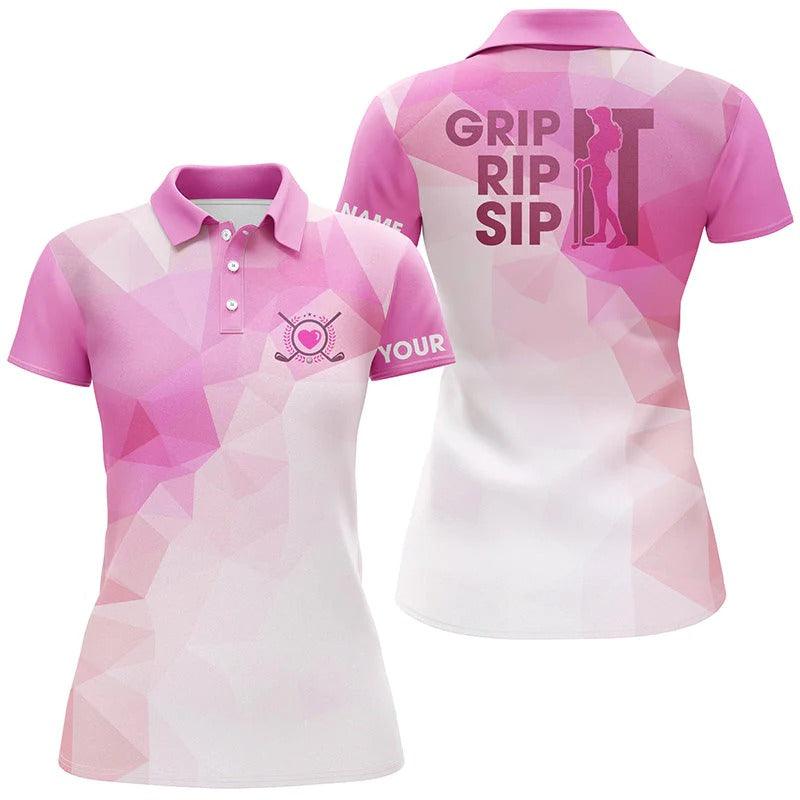 Customized Name Golf Women Polo Shirts - Personalized Grip It Rip It Sip It, Golf Tops For Ladies - Perfect Gift For Golfers, Golf Lovers - Image 2
