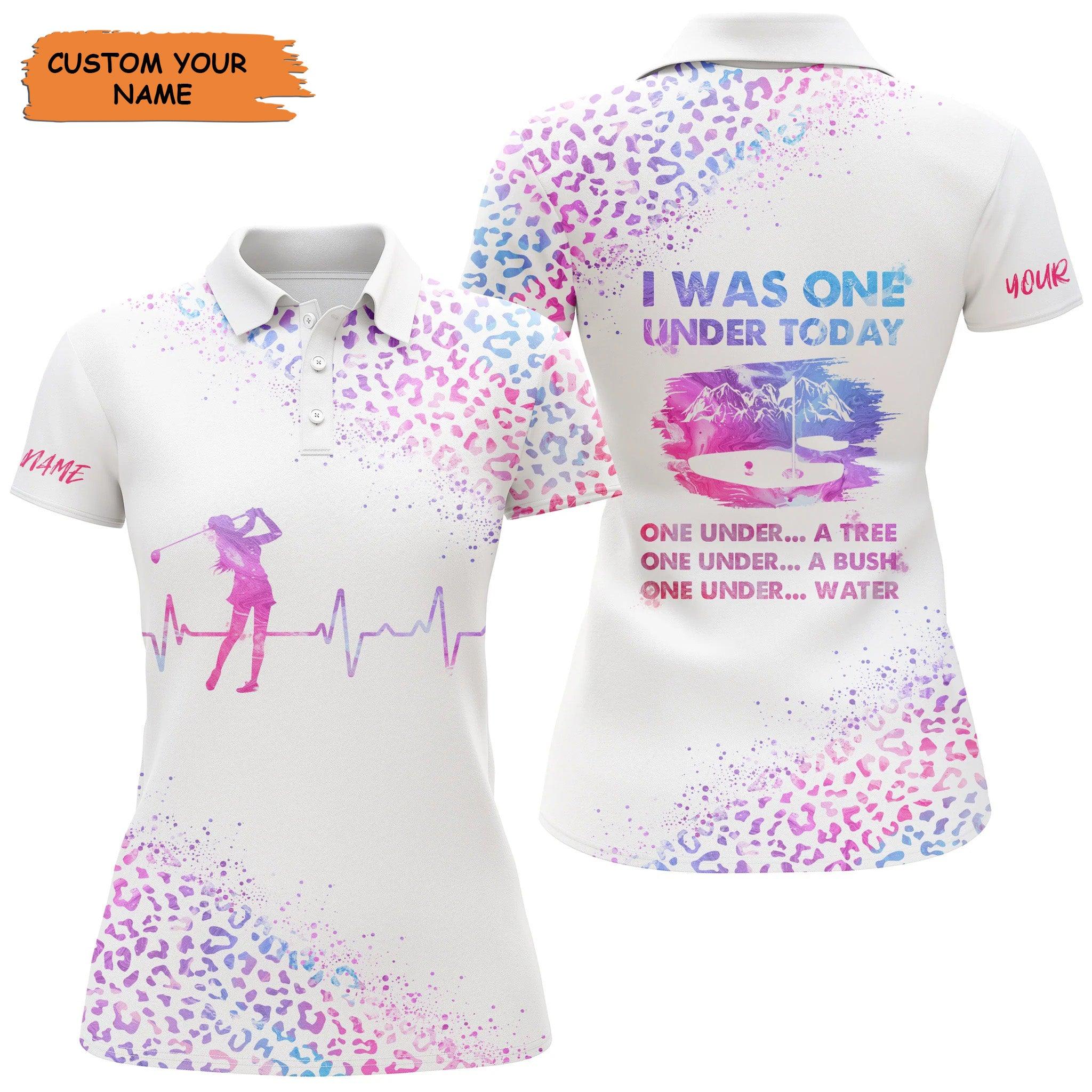 Customized Name Golf Women Polo Shirts, Personalized I Was One Under Today Custom Name Pink Watercolor - Perfect Gift For Ladies, Golfers, Golf Lovers