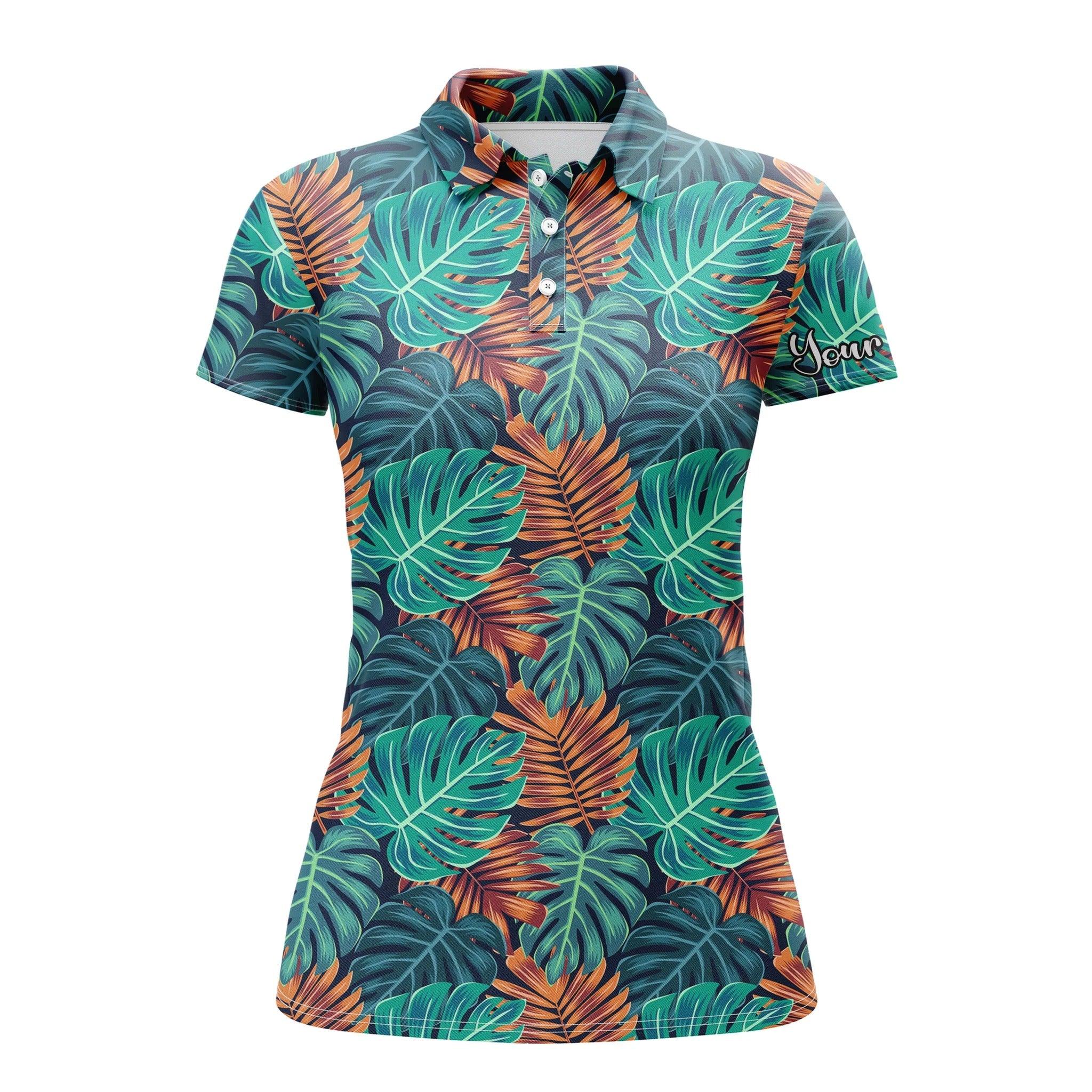 Customized Name Golf Women Polo Shirts, Personalized Monstera And Palm Leaves Nature Tropical Pattern Shirts - Perfect Gift For Golfers, Golf Lovers - Image 2