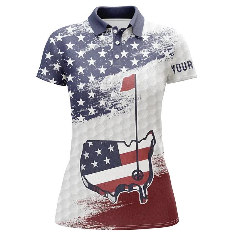 Customized Name Golf Women Polo Shirts, Personalized Name American Flag Patriot Polo Shirts For Ladies - Perfect Gift For Golfers, Golf Lovers - Image 2