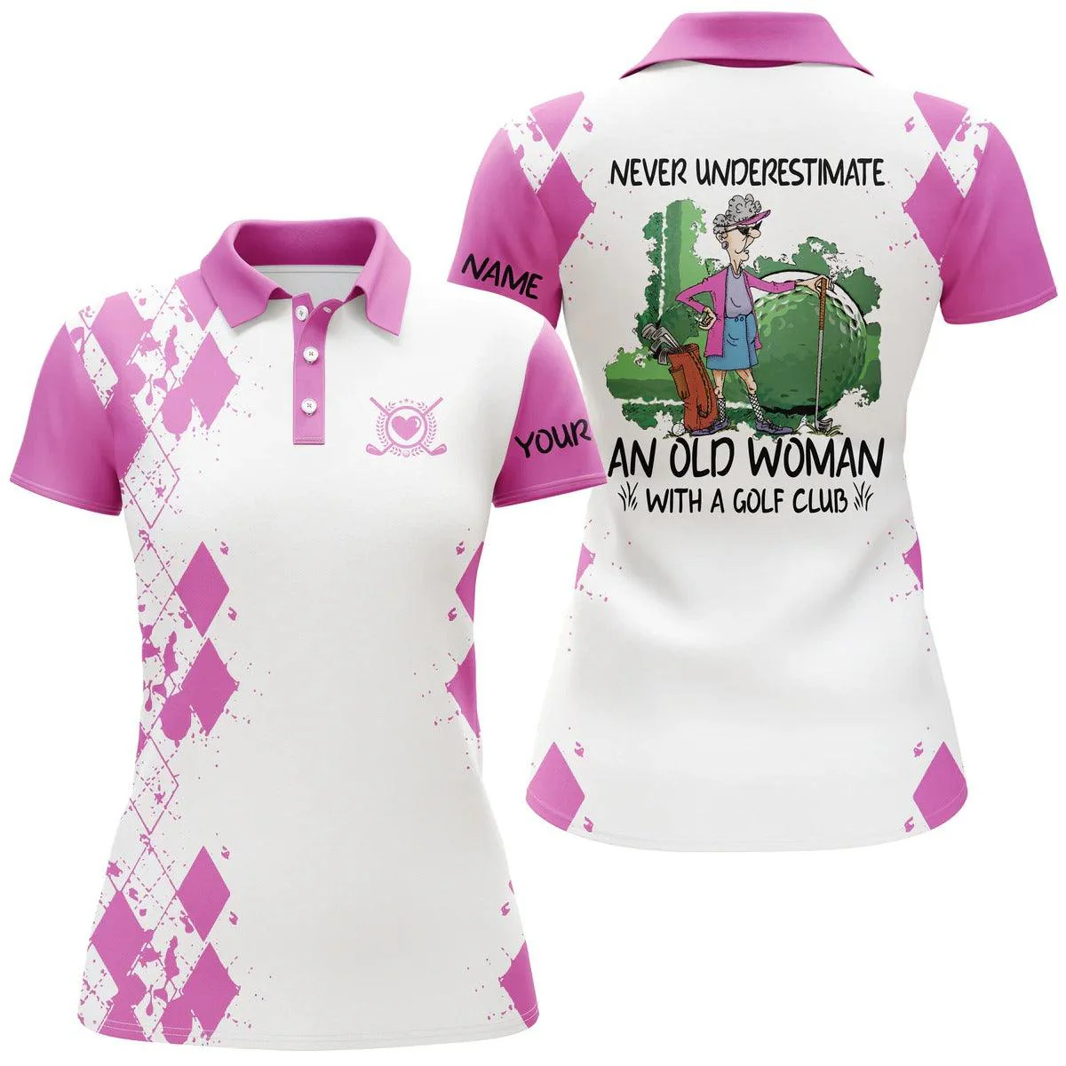 Customized Name Golf Women Polo Shirts, Personalized Name Multi-color Never Underestimate An Old Woman - Perfect Gift For Ladies, Golfers, Golf Lovers - Image 4