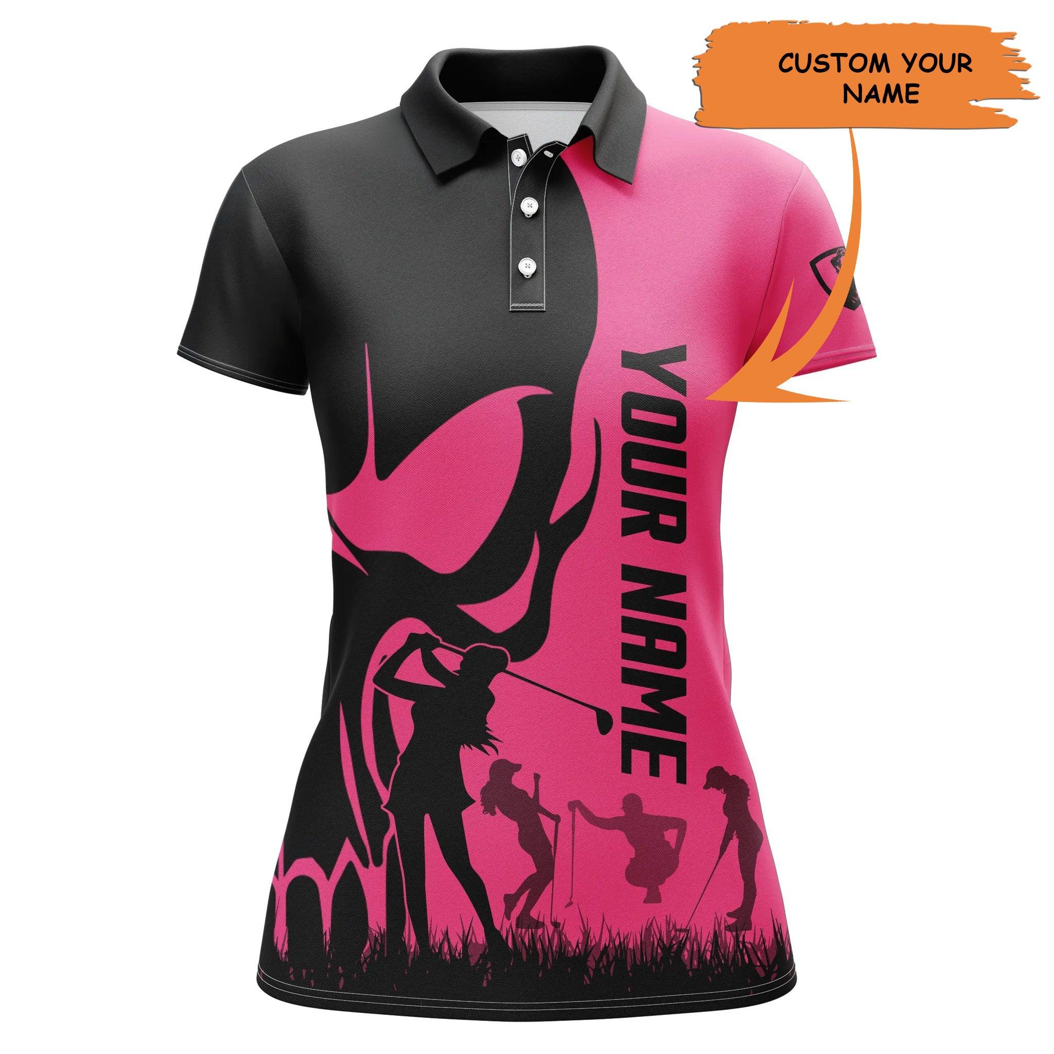 Customized Name Golf Women Polo Shirts, Personalized Skull Golf Black Golf Polo Shirts - Perfect Gift For Ladies, Golf Lovers, Golfers