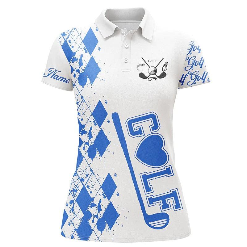 Customized Name Golf Women Polo Shirts, Personalized Watercolor Golf Clubs White Golf Tops For Women - Perfect Gift For Golfers, Golf Lovers - Image 3