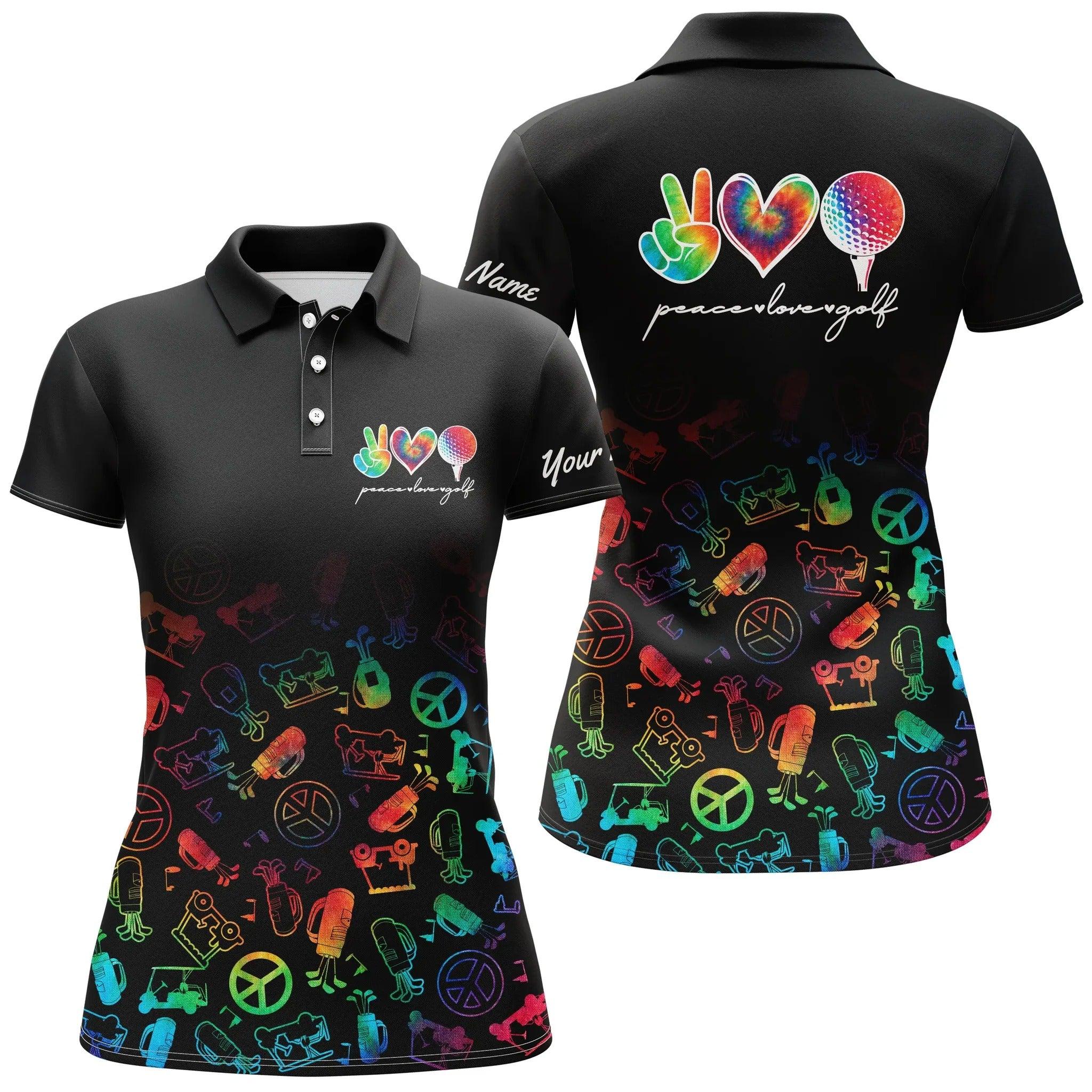 Customized Name Golf Women Polo Shirts, Personalized Watercolor Peace Love Golf Polo Shirts For Ladies - Perfect Gift For Golfers, Golf Lovers - Image 2