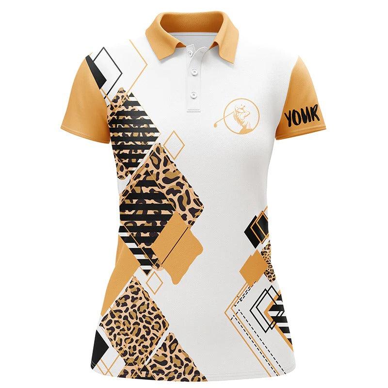 Customized Name Golf Women Polo Shirts, Personalized White Shirt Leopard Pattern Polo Shirts - Perfect Gift For Ladies, Golf Lovers, Golfers - Image 2