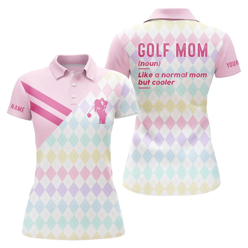 Customized Name Golf Women Polo Shirts, Pink Argyle Golf Personalized Golf Mom Like A Normal Mom But Cooler - Perfect Gift For Golfers, Golf Lovers - Image 2