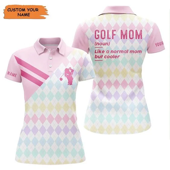 Customized Name Golf Women Polo Shirts, Pink Argyle Golf Personalized Golf Mom Like A Normal Mom But Cooler - Perfect Gift For Golfers, Golf Lovers - Image 3