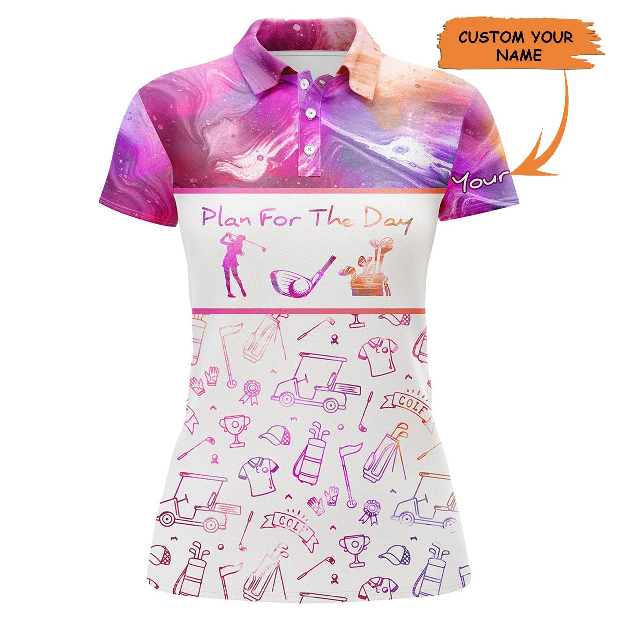 Customized Name Golf Women Polo Shirts, Pink Shirts Personalized Plan For The Day Golf Icons Shirts - Perfect Gift For Ladies Golf Lovers, Golfers