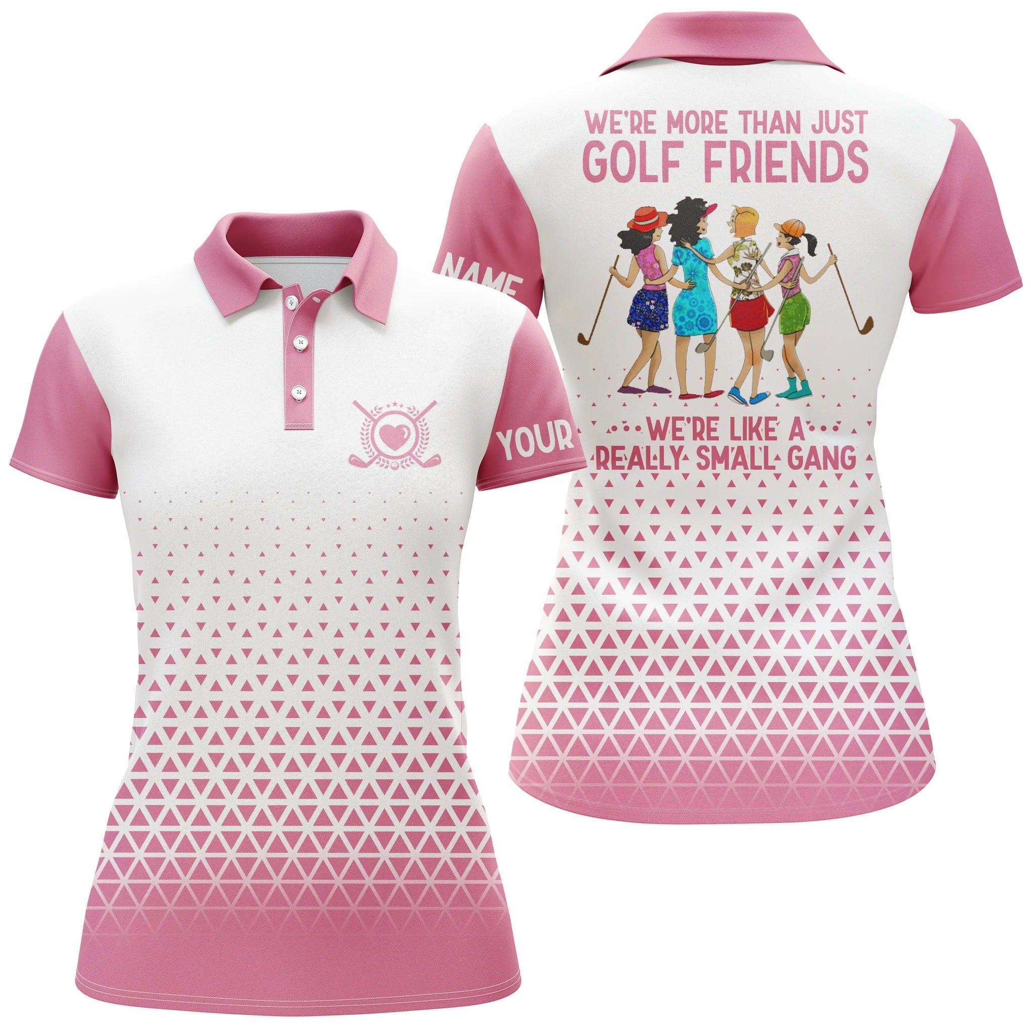 Customized Name Golf Women Polo Shirts - Pink White Personalized We're More Than Just Golf Friends - Perfect Gift For Ladies, Golfers, Golf Lovers - Image 2