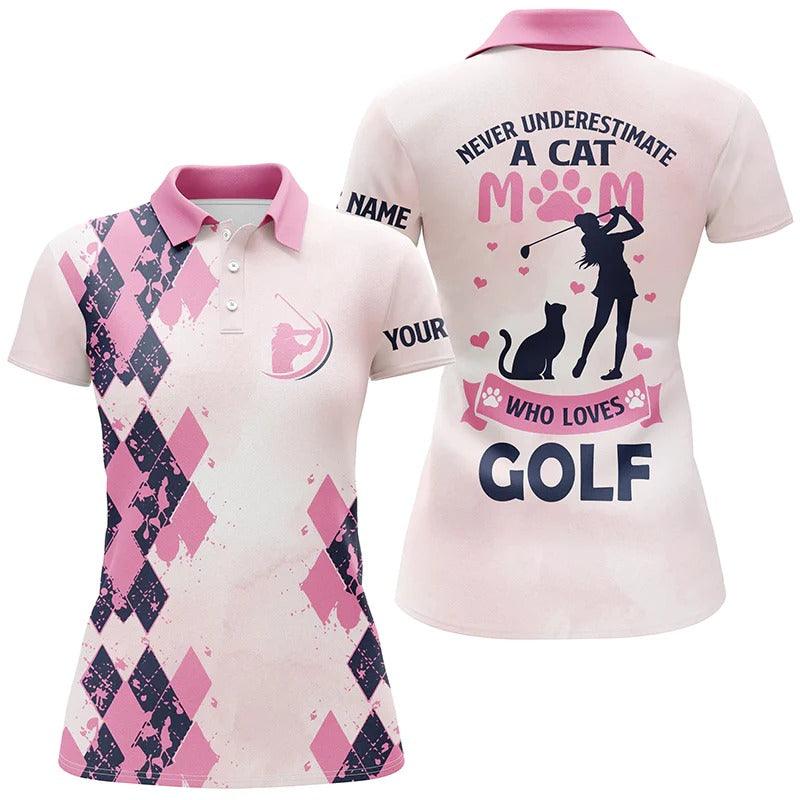 Customized Name Golf Women Polo Shirts, Pink Women Polo Shirts Personalized A Cat Mom Who Loves Golf - Perfect Gift For Ladies, Golfers, Golf Lovers - Image 2