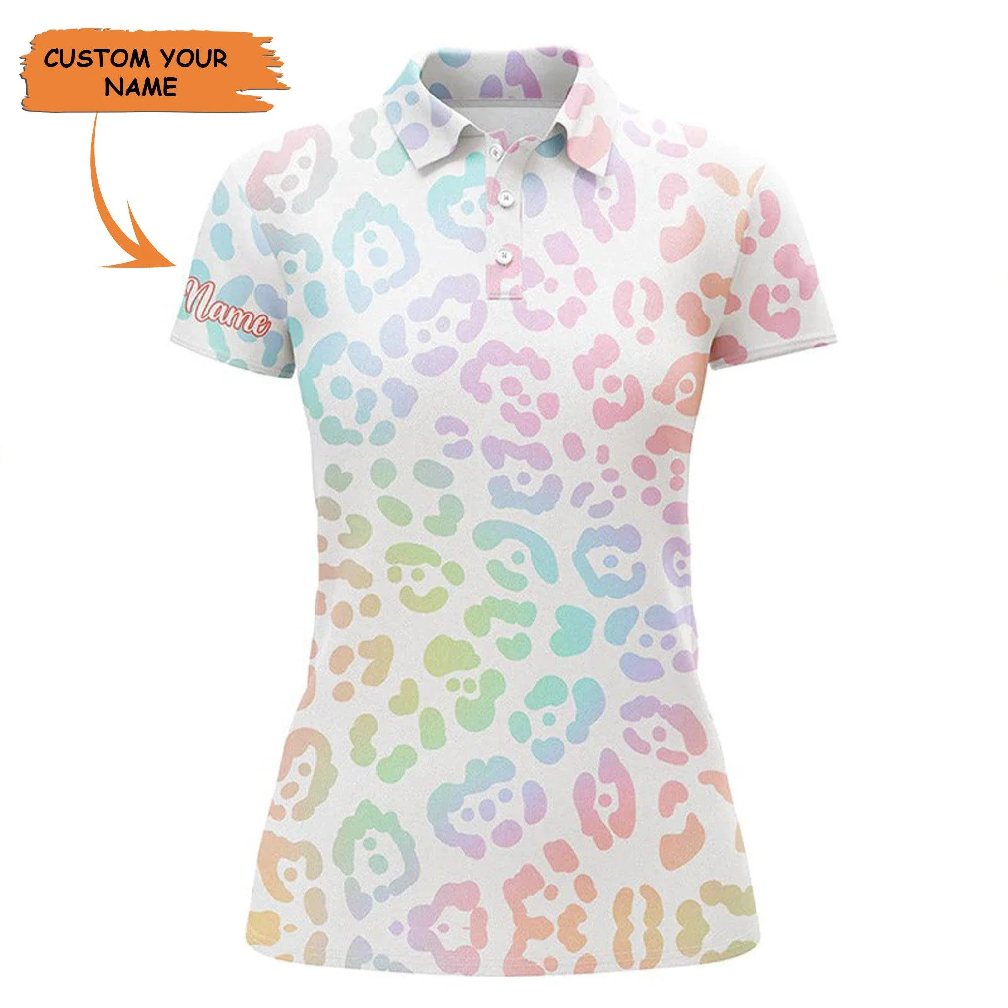 Customized Name Golf Women Polo Shirts, Rainbow Leopard Gradient Personalized Unique Golfers Gift - Perfect Gift For Ladies, Golfers, Golf Lovers
