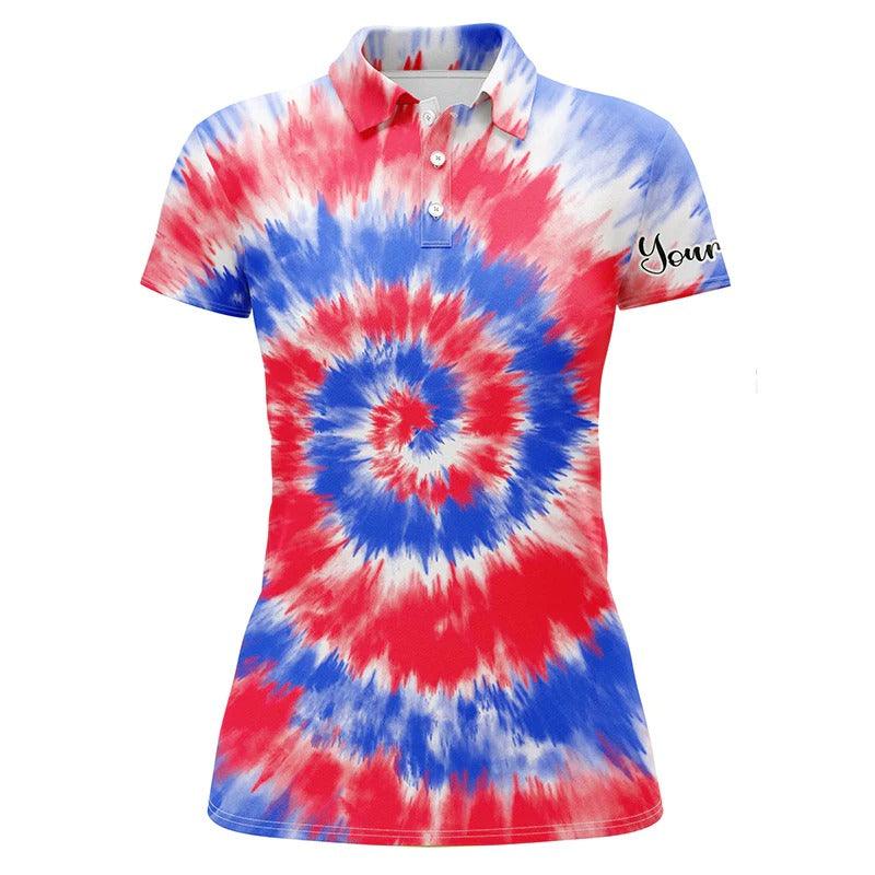 Customized Name Golf Women Polo Shirts, Red And Blue Tie Dye Background Personalized Golf Polo Shirts - Perfect Gift For Ladies, Golf Lovers, Golfers - Image 2