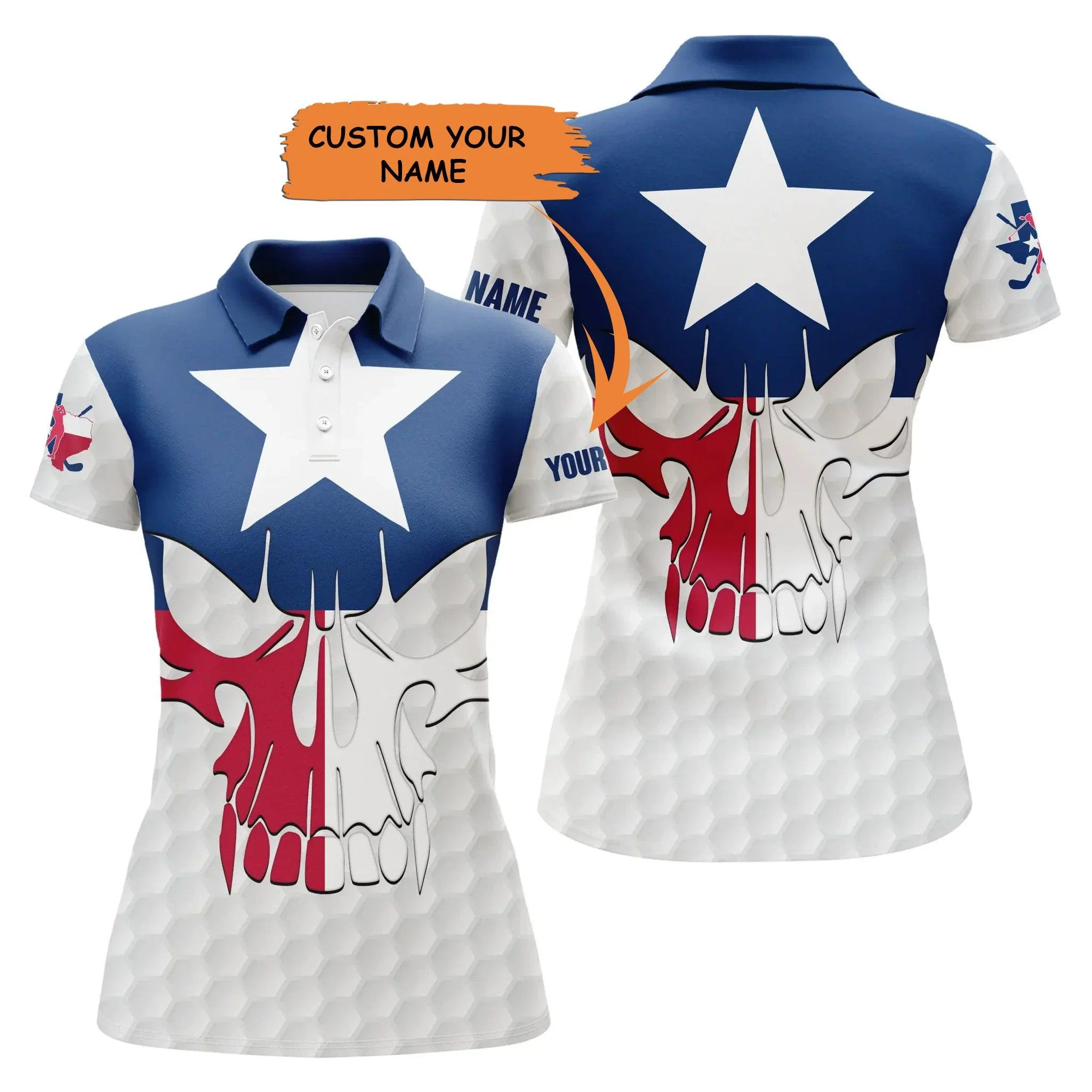 Customized Name Golf Women Polo Shirts, Texas Flag Patriot Personalized Skull Golf Ball Polo Shirts - Perfect Gift For Ladies, Golf Lovers, Golfers