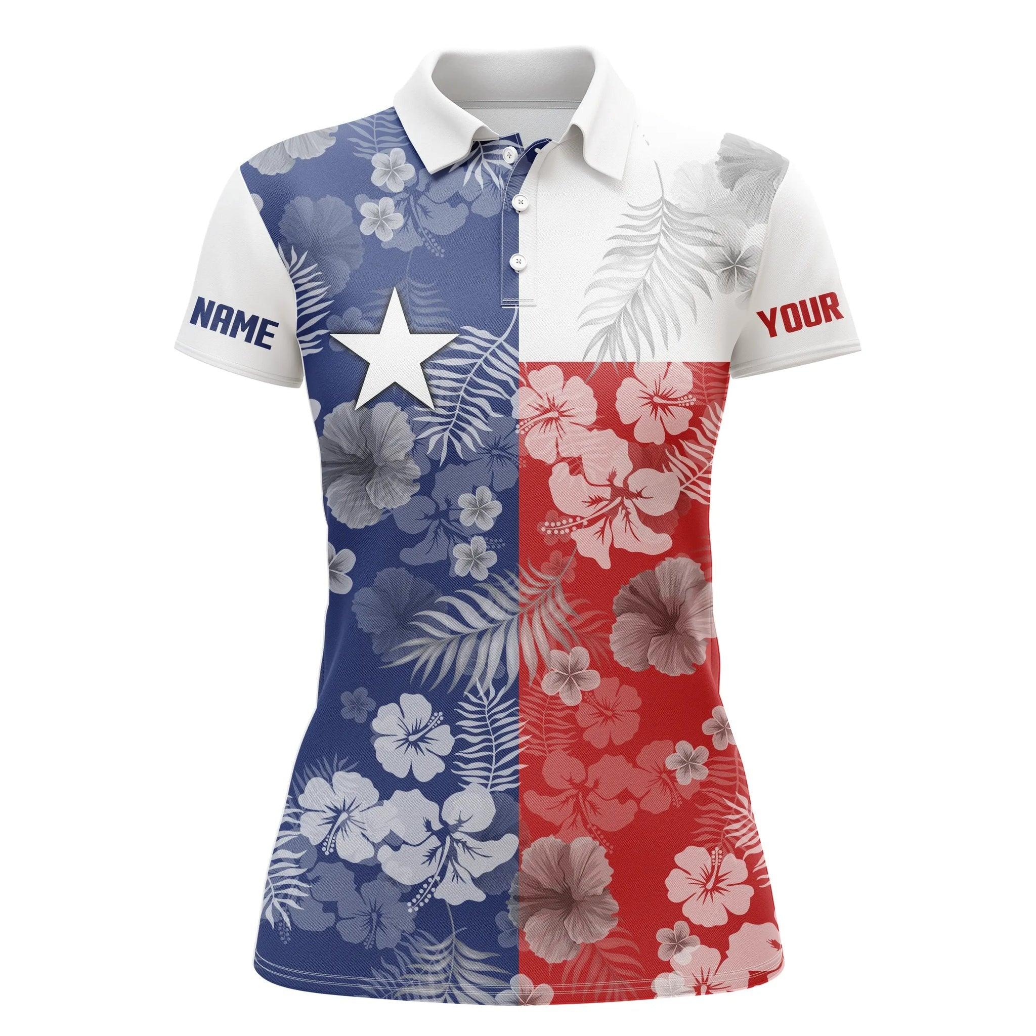 Customized Name Women Polo Shirts, Texas Flag Patriot Personalized Tropical Floral Polo Shirts - Perfect Gift For Ladies, Friends, Family - Image 2