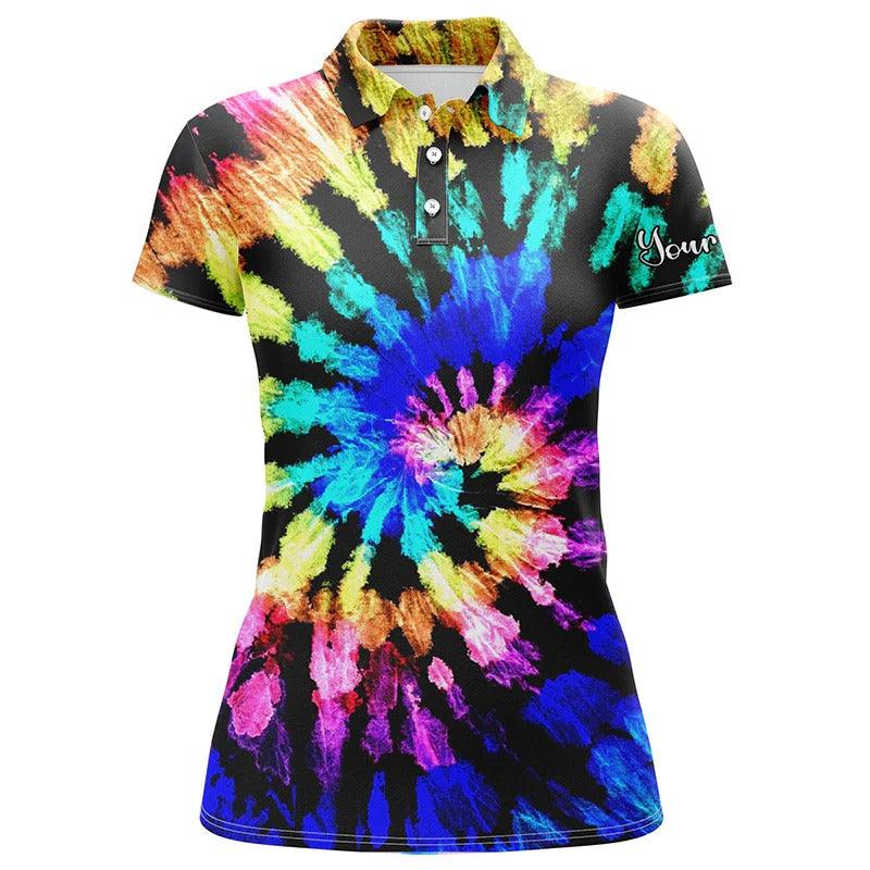 Customized Name Golf Women Polo Shirts, Tie Dye Pattern Personalized Unique Women Golf Polo Shirts  - Perfect Gift For Ladies, Golfers, Golf Lovers - Image 2