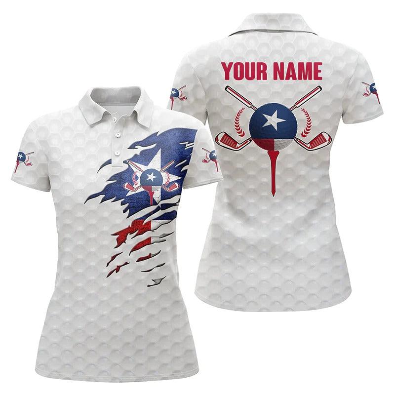 Customized Name Golf Women Polo Shirts, White Golf Ball Skin Personalized Texas Flag Patriotic Shirts - Perfect Gift For Ladies, Golfers, Golf Lovers - Image 2
